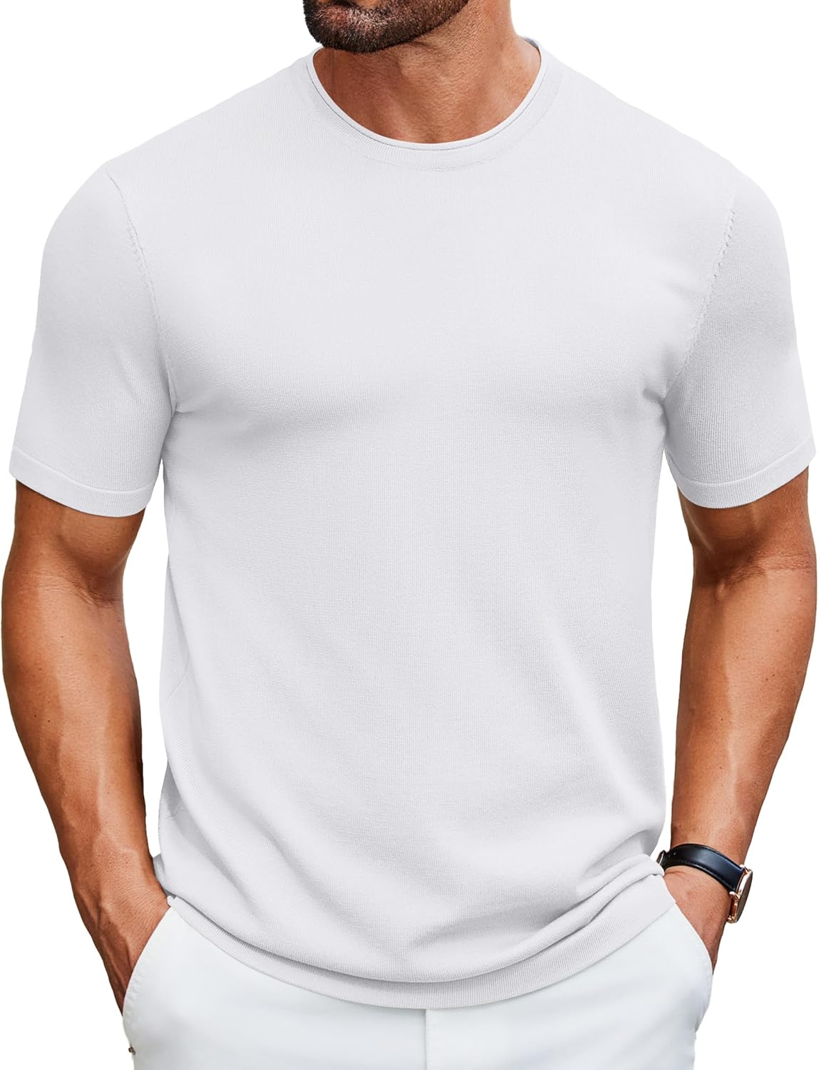 COOFANDY Mens Knit T-Shirts Casual Crewneck Short Sleeve Shirts Summer Tops Basic Pullover Tees