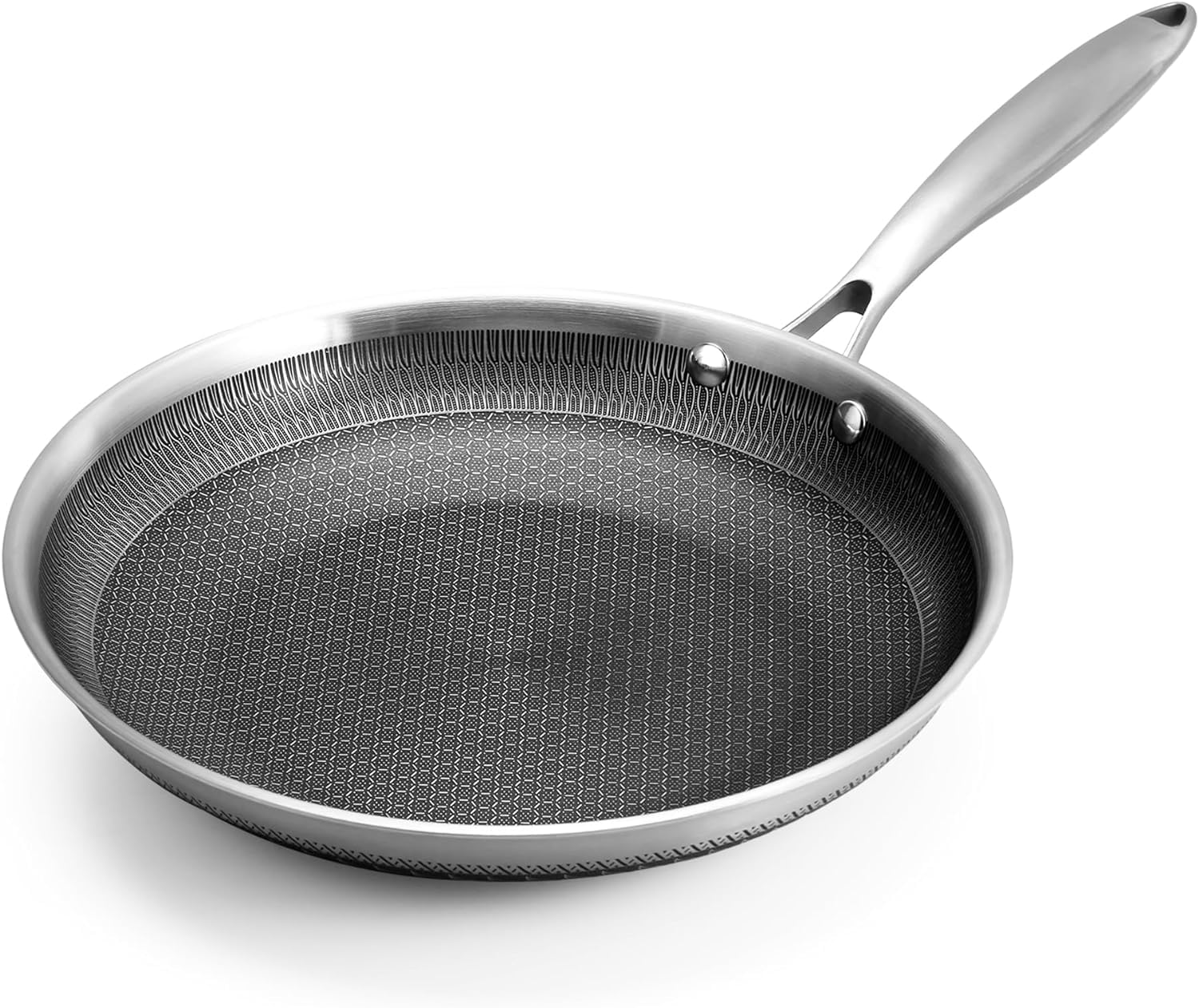 Stainless Steel Honeycomb Frying Pan Non-Stick Pan with Stainless Steel Handle Stay Cool Non Toxic Dishwasher and Oven Safe Suitable for All Hob Types (24 cm)