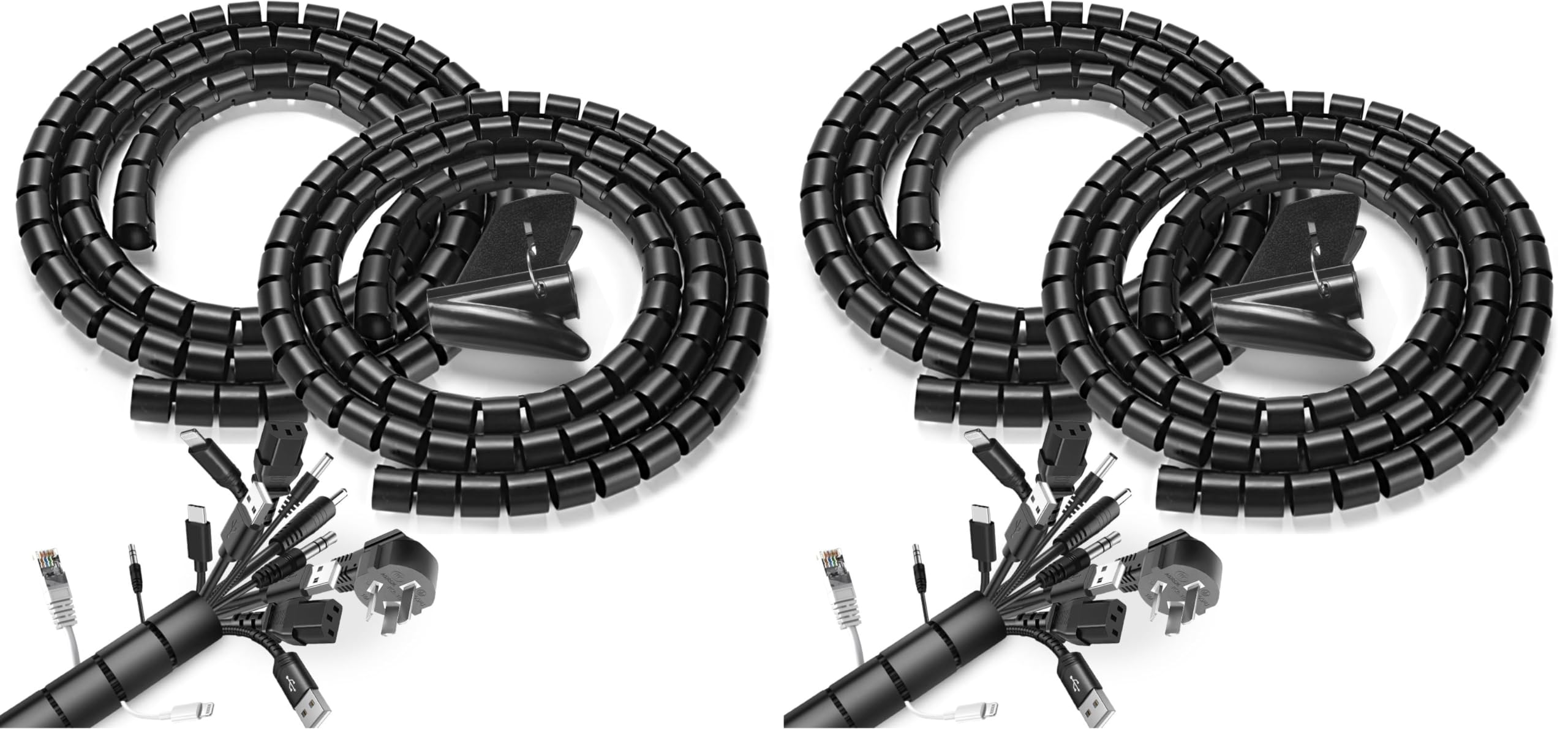 Romon 2 Stück Kabelschlauch, 22mm*3 Meter*1, 28 * 3 Meter*1 Spiralschlauch Cable Organizer Mit 1 Kabelclip, Kabelkanal Flexibel Kabelmanagement FüR TV PC,Schwarz (Packung mit 2)