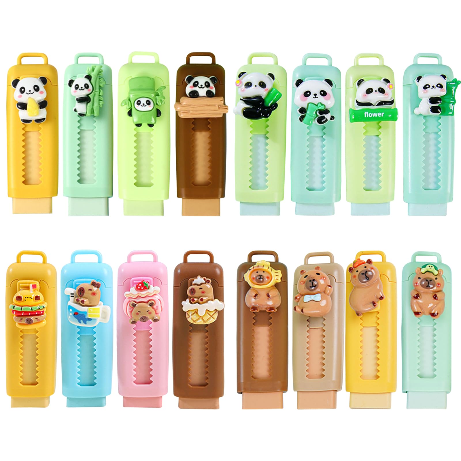 Kawaii Gomme da Cancellare Retrattili Bambini 16 Pezzi, Gomma Capybara & Panda, Regalini Festa Compleanno Scuola 4-10 Anni