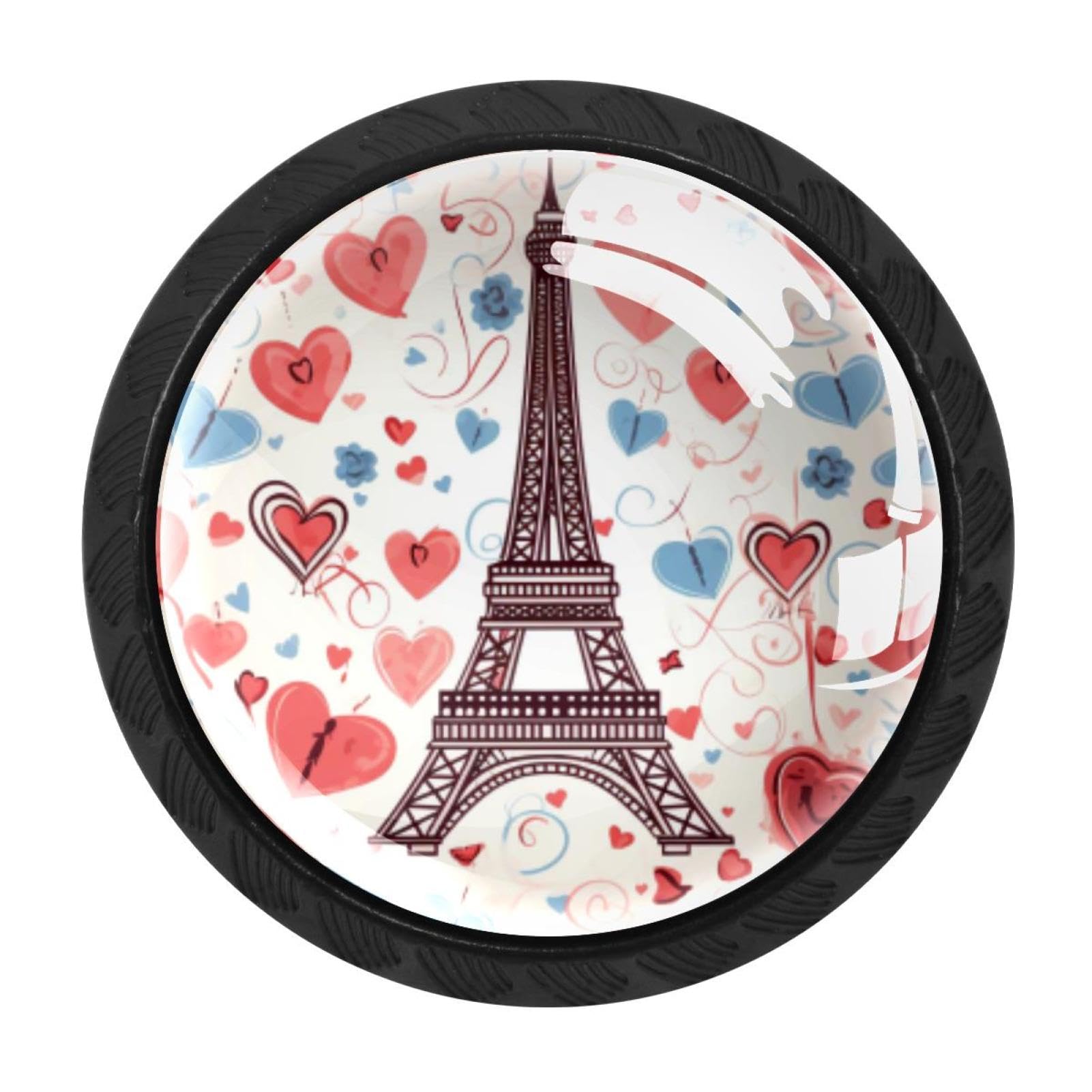 Chenzzzz Multicolored 06 4 Pieces Round Cabinet Knobs Eiffel Tower Valentine's Day Dresser Knobs Pulls Handles With Screws For Drawer Pulls Handles Knobs Door Knobs