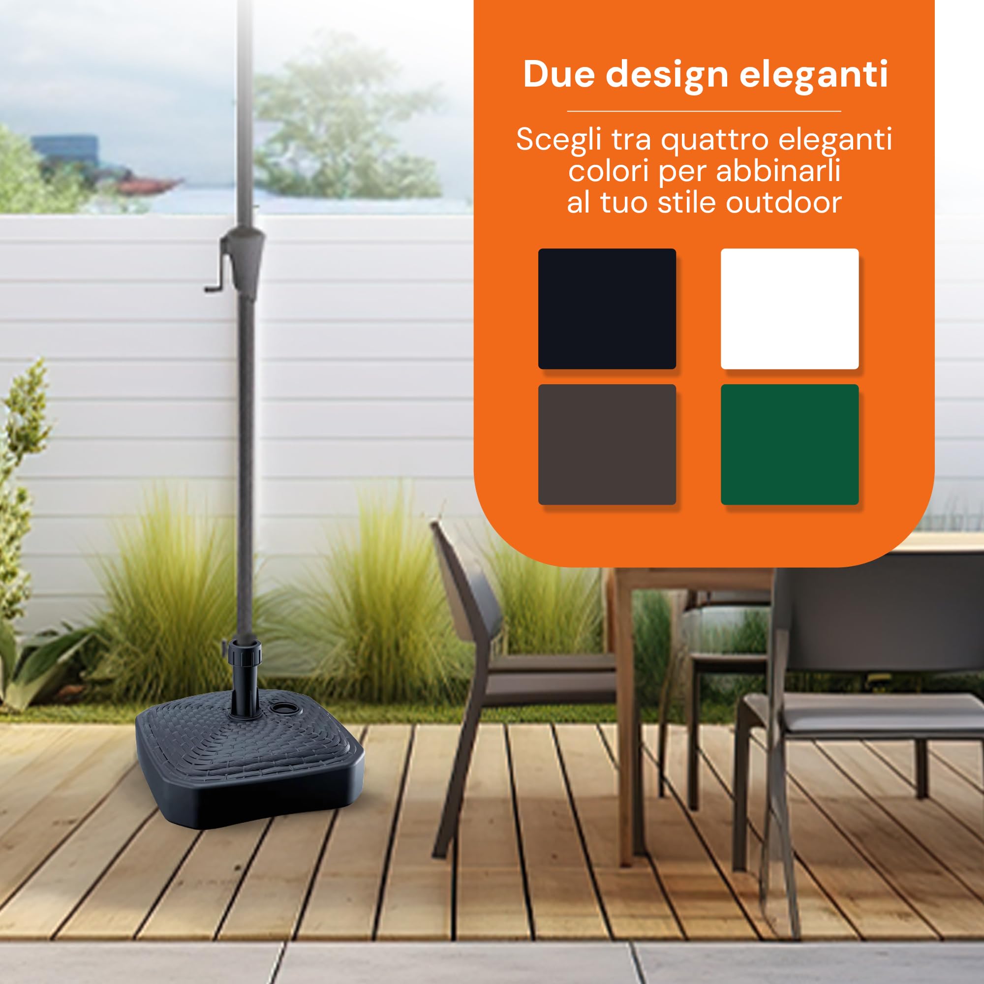 GARDENIX Base per ombrellone, Rotondo, Bianco, Effetto Rattan, in plastica, riempibile con Sabbia, Acqua, Ghiaia in Giardino, Spiaggia, terrazzo, portaombrelli