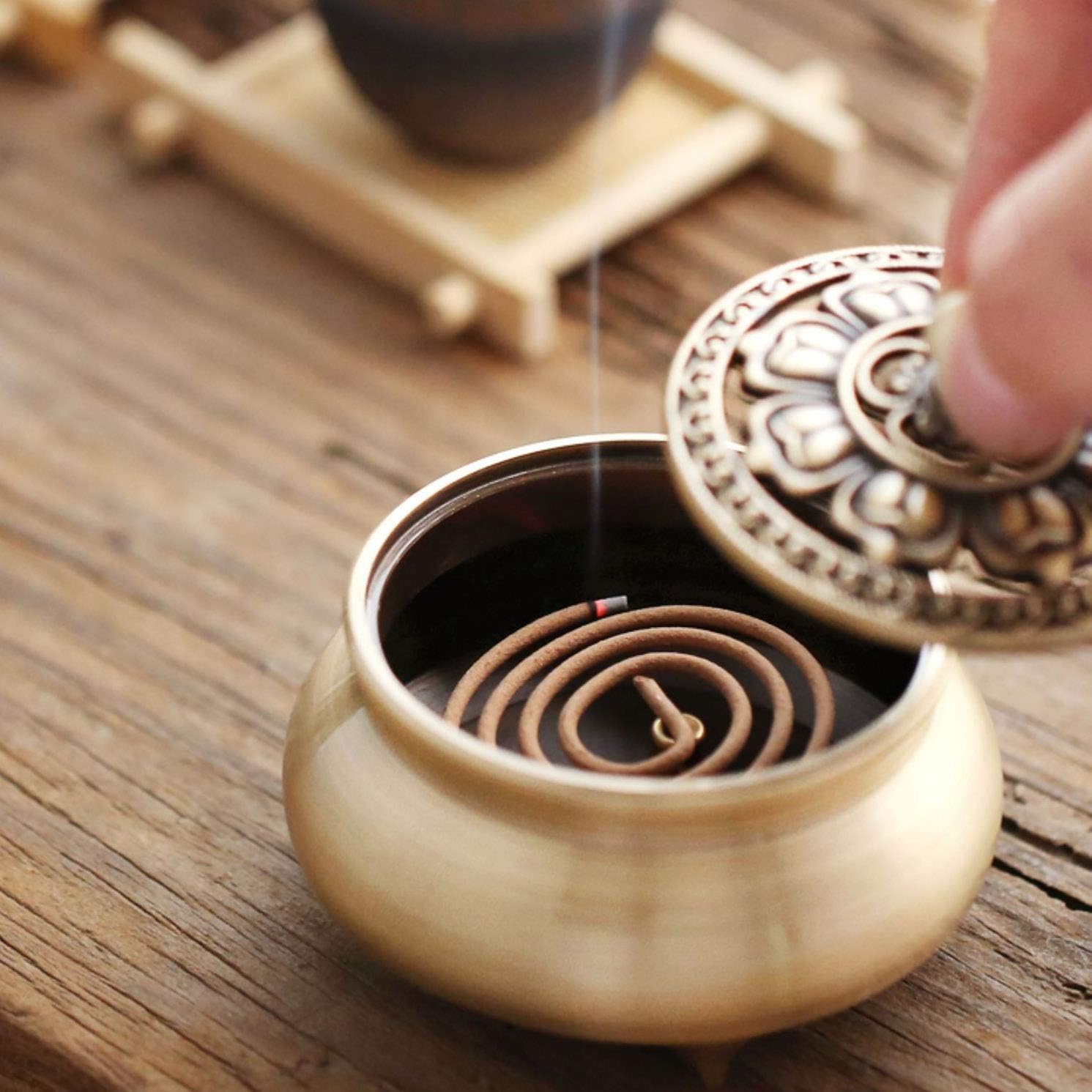 Incense Burner Brass, Tibetan Lotus Incense Holder Burner Catcher (conical Stick Incense Coil)