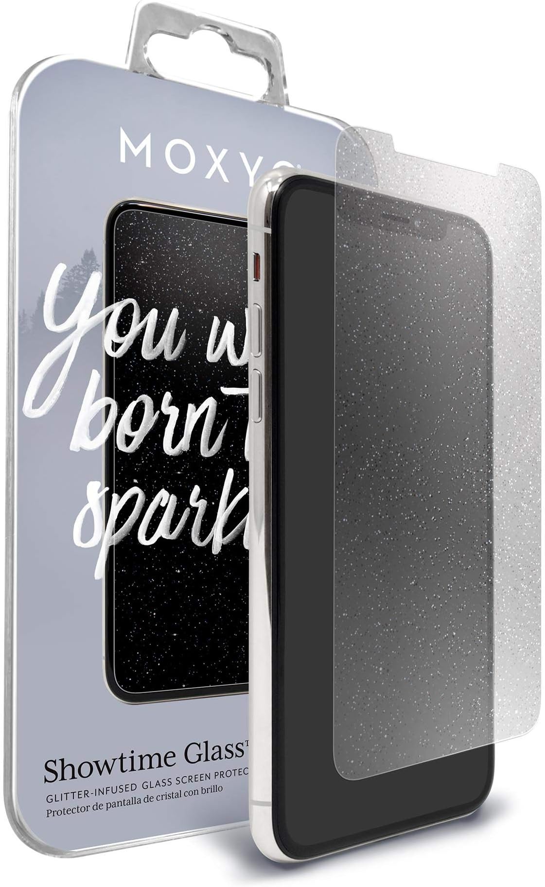 MOXYO - Showtime Glitter Glass Screen Protector Compatible with Apple iPhone Xs Max(2018) / 11 Pro Max (2019), Glitter-Infused Tempered Glass Screen Protector (Silver)