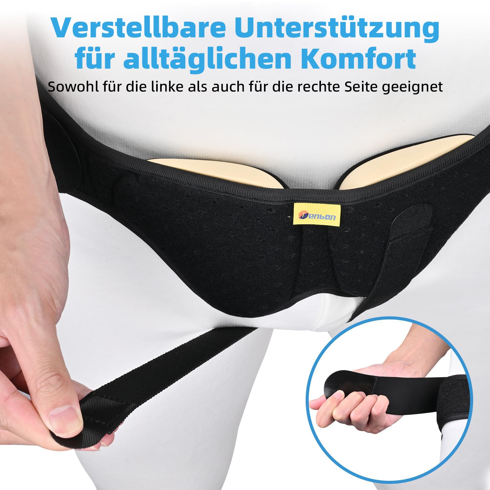 Tenbon Leistenbruchgürtel Für Männer Und Frauen Flexibel Einstellbarer Leistenbruch Gürtel Leistenbruch Stütz Schmerzlinderung mit 2 abnehmbaren Kompressionspolster Leistenbruch Links, Hernie (M)