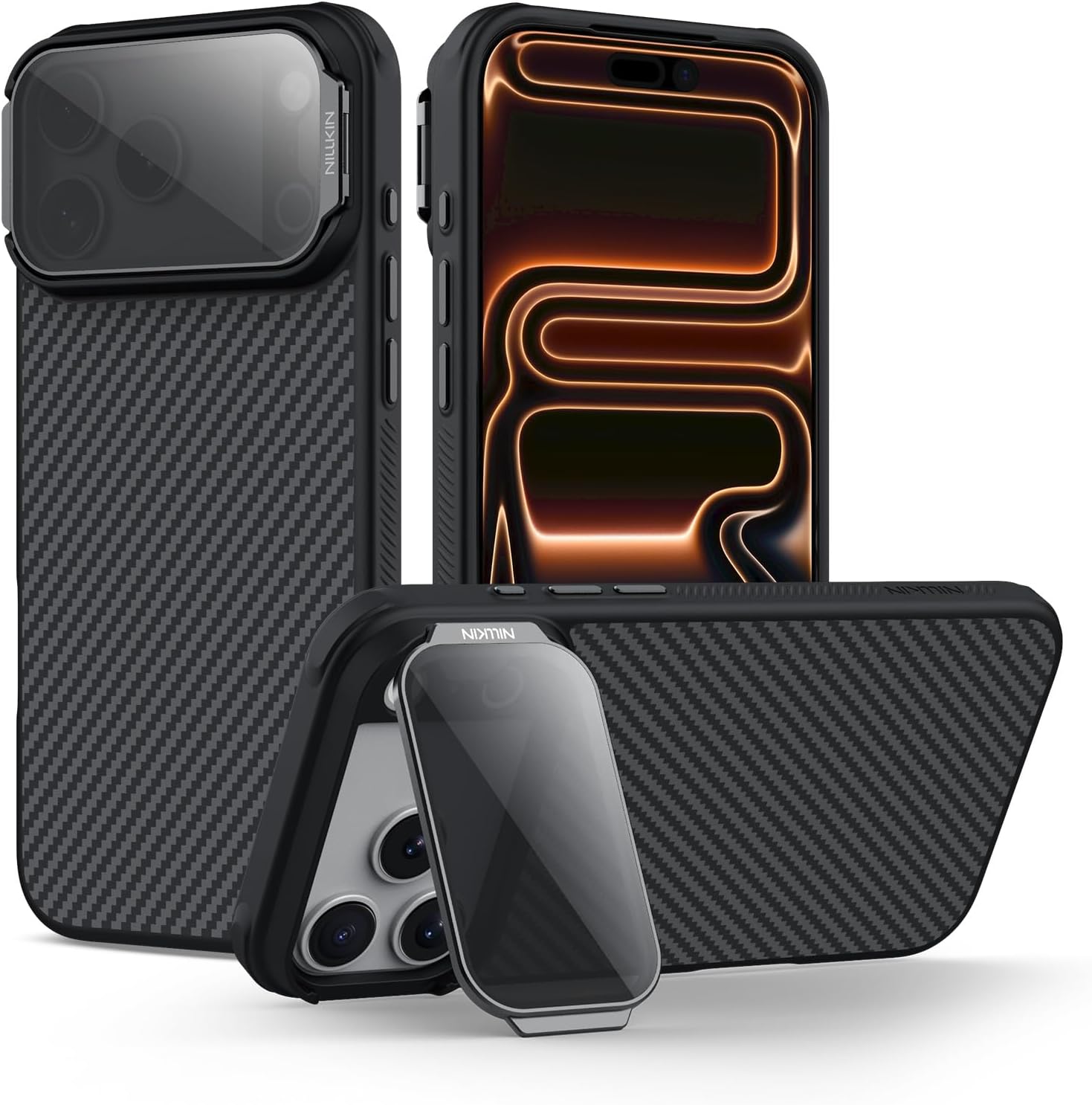 Nillkin for iPhone 17 Pro Max Magnetic Case,Carbon Fiber,Kickstand & Camera Cover Compatible with Magsafe、Military Grade Drop Tested 6.9 inch Gray