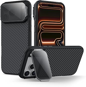 Nillkin for iPhone 17 Pro Max Magnetic Case,Carbon Fiber,Kickstand & Camera Cover Compatible with MagsafeMilitary Grade Drop Tested 6.9 inch Gray