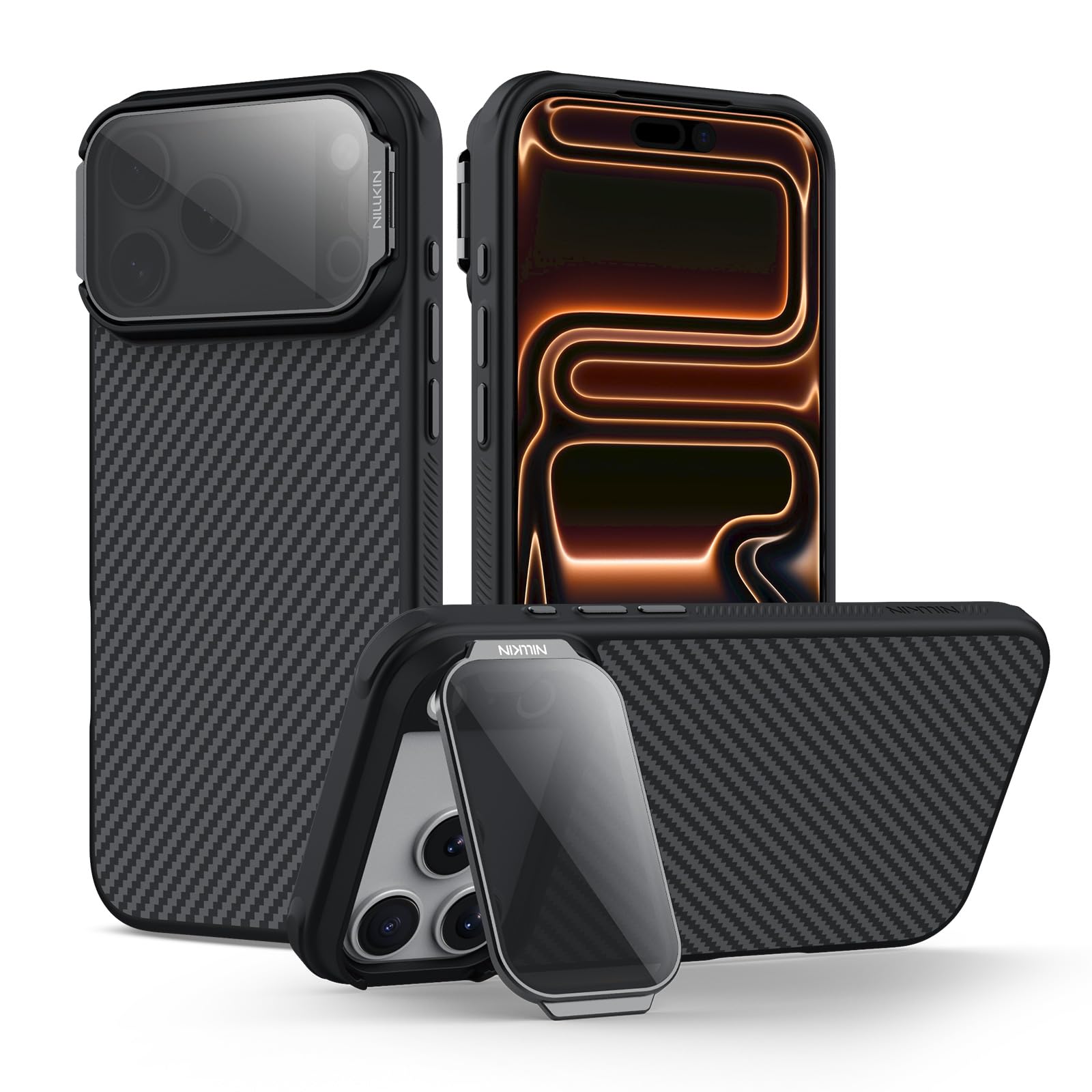 Nillkin for iPhone 17 Pro Max Magnetic Case,Carbon Fiber,Kickstand & Camera Cover Compatible with Magsafe、Military Grade Drop Tested 6.9 inch Gray