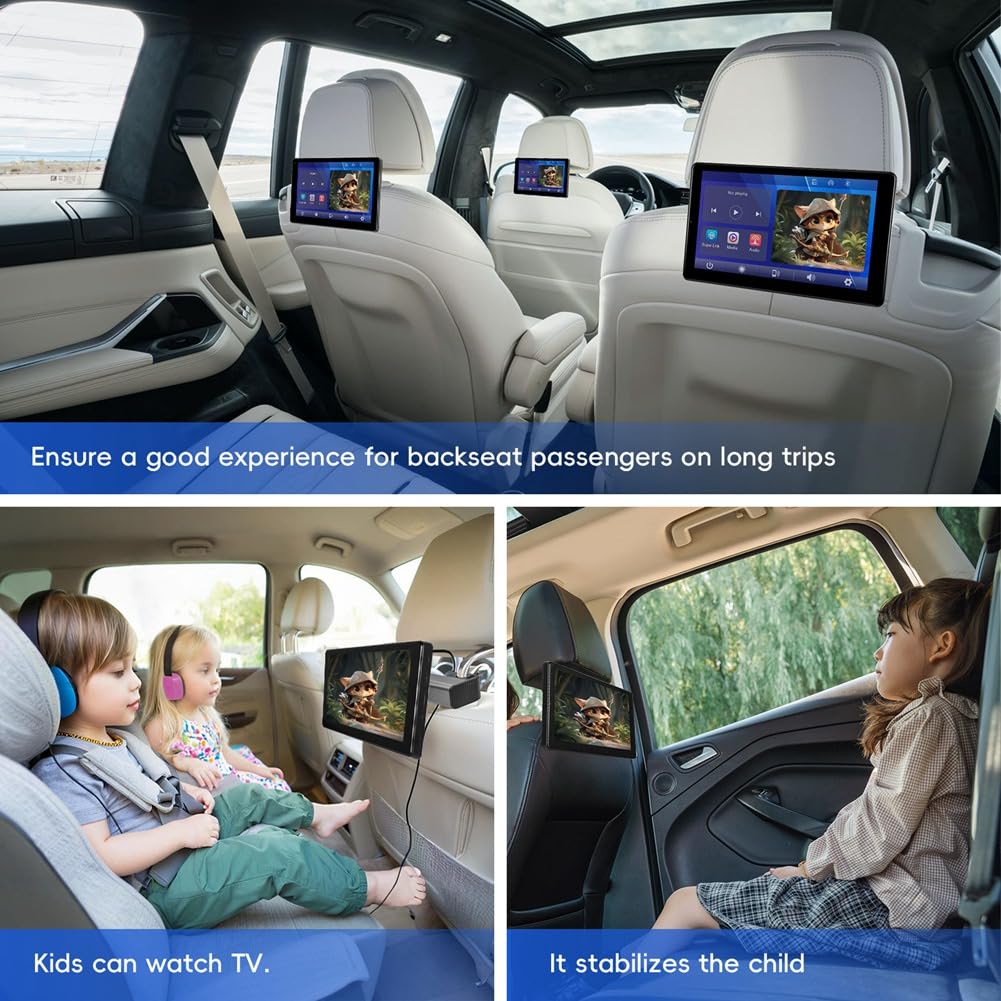 Monitor TV per poggiatesta auto, 9 pollici, multifunzionale, per sedile posteriore, schermo IPS touch screen, lettore video con Carplay e Android Auto