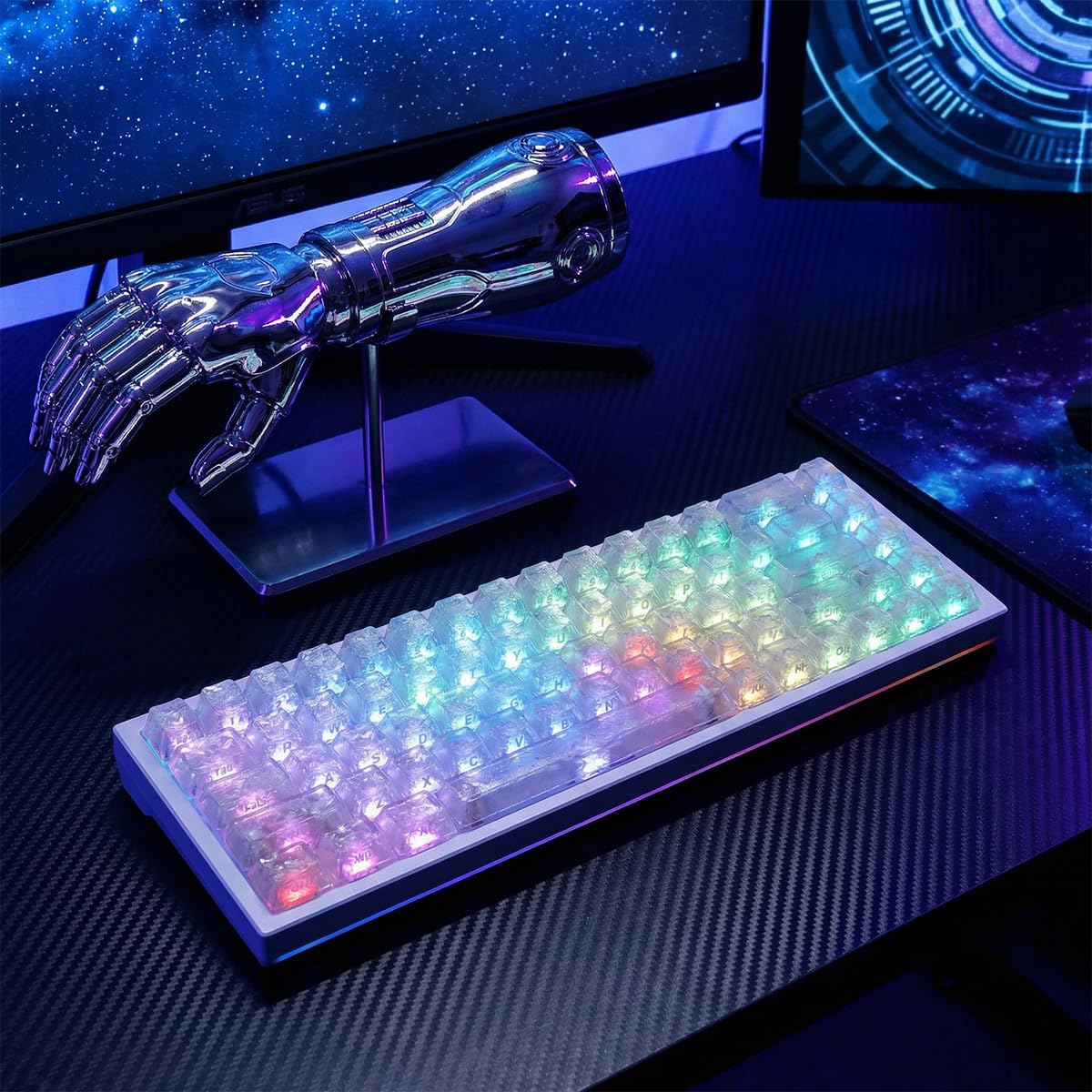 Sunzit PBT Keycaps, 119 Tasten, individuelles Set mit Weiß Tastenkappen in Carbonfaser Optik, Cherry-Profil, seitlicher Sublimationsdruck für MX-Schalter, mechanische Gaming-Tastatur
