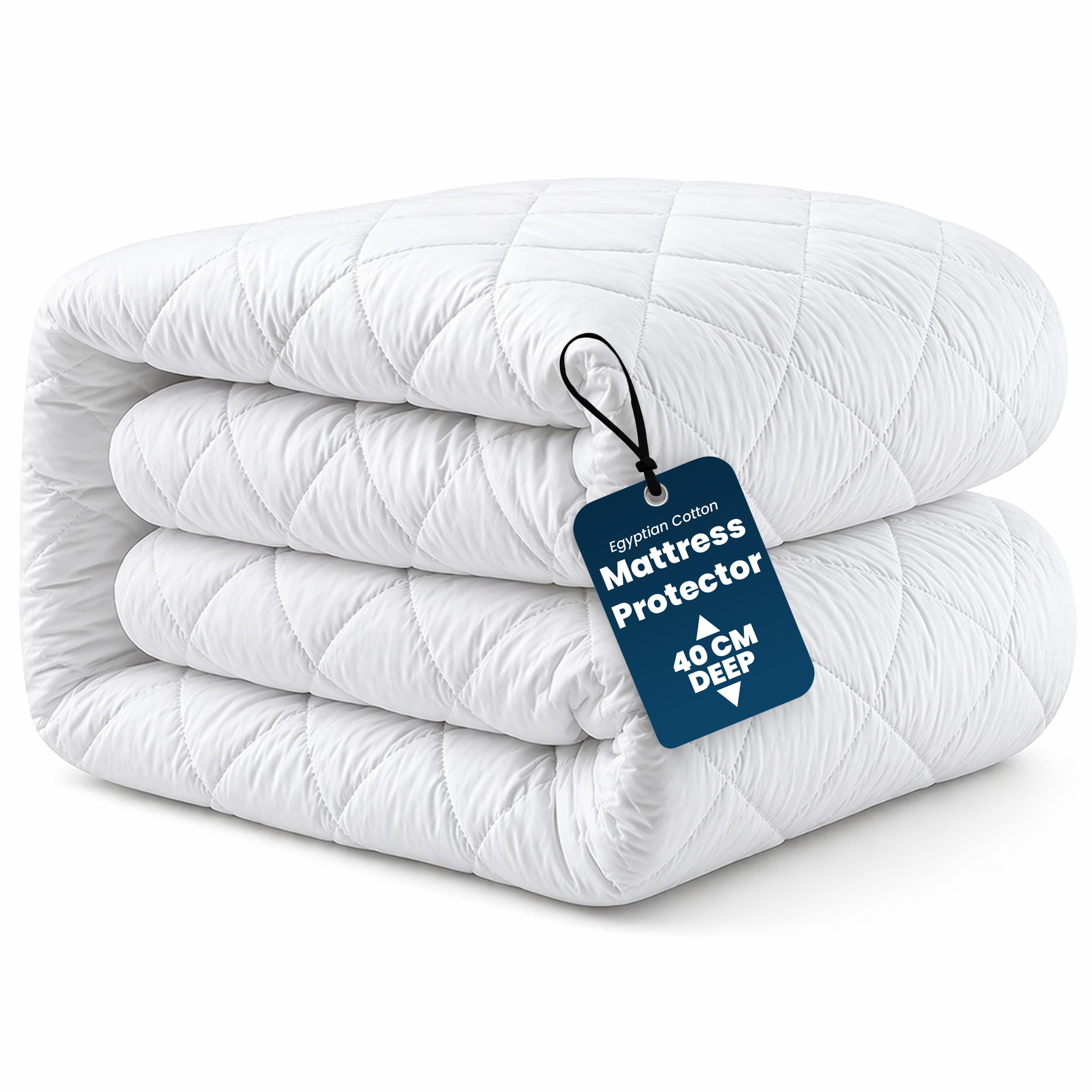 Egypto Egyptian Cotton Quilted Small Double Mattress Protector | 40cm Extra Deep Skirt | Hollowfibre Filled Box Quilting Mattress Cover 4FT | 200 Thread Count | Breathable & Anti-Allergy (190 × 122cm)