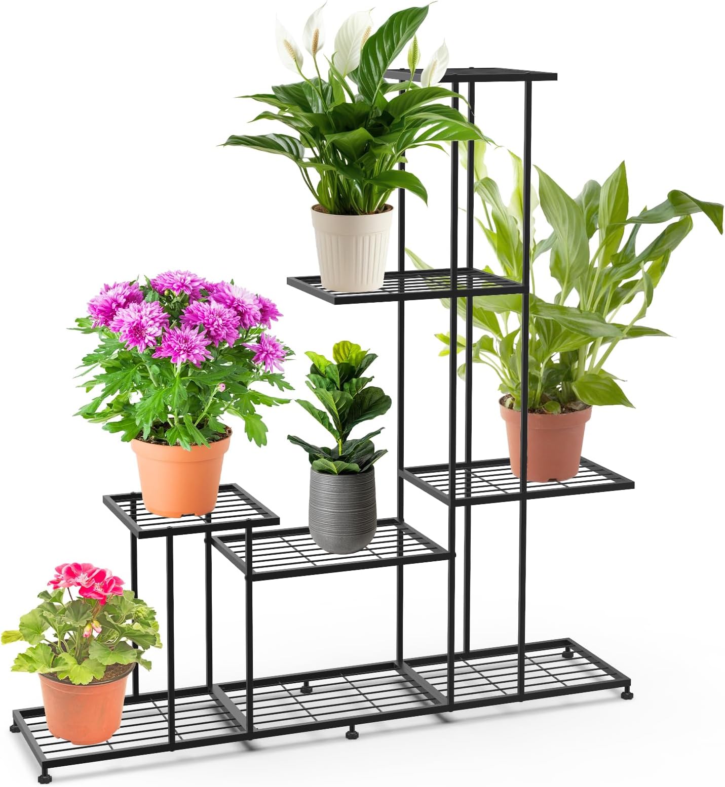 CPROSP Black Metal Plant Stand Indoor Outdoor Plant Stand 4 Tier Metal Plant Stand for Pots, Flower Stand for Patio, Garden, Living Room, Balcony, Bedroom