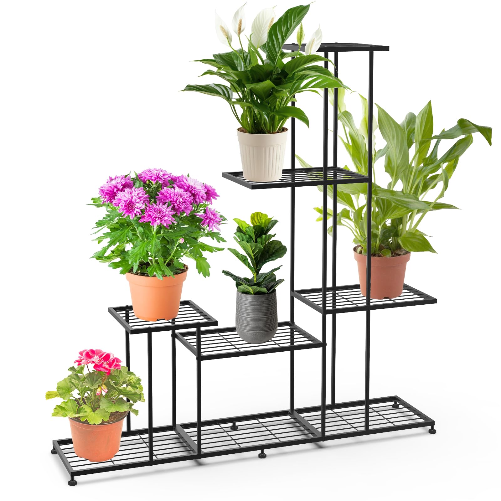 CPROSP Black Metal Plant Stand Indoor Outdoor Plant Stand 4 Tier Metal Plant Stand for Pots, Flower Stand for Patio, Garden, Living Room, Balcony, Bedroom