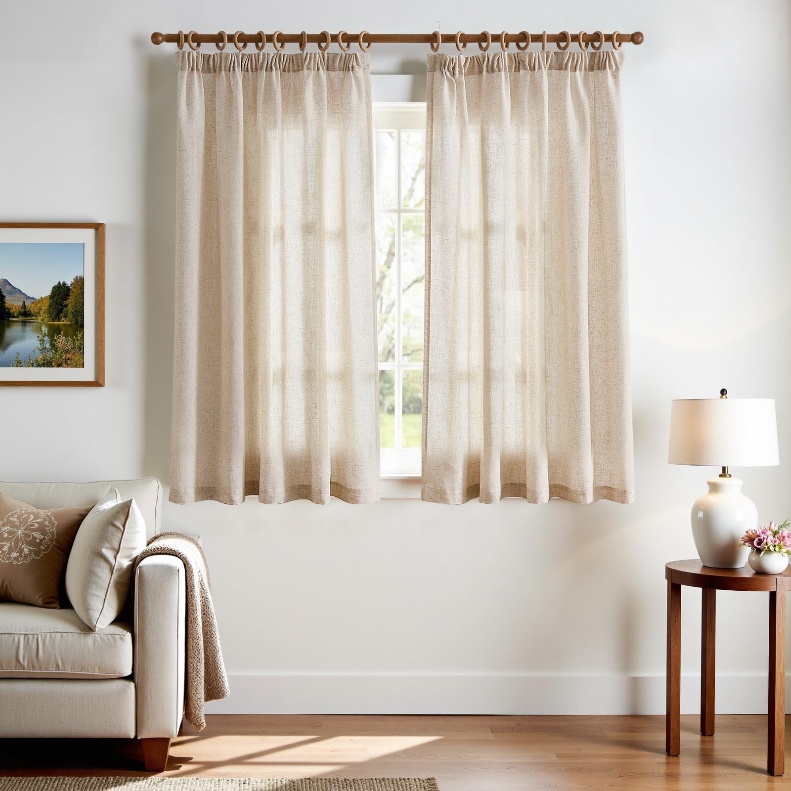 TOPICK Cortinas con Cinta Fruncida Lino Opacas Aspecto de Salón Dormitorio Estilo Rústico Color Crudo Juego de 2 Unidades 140 x 145 cm