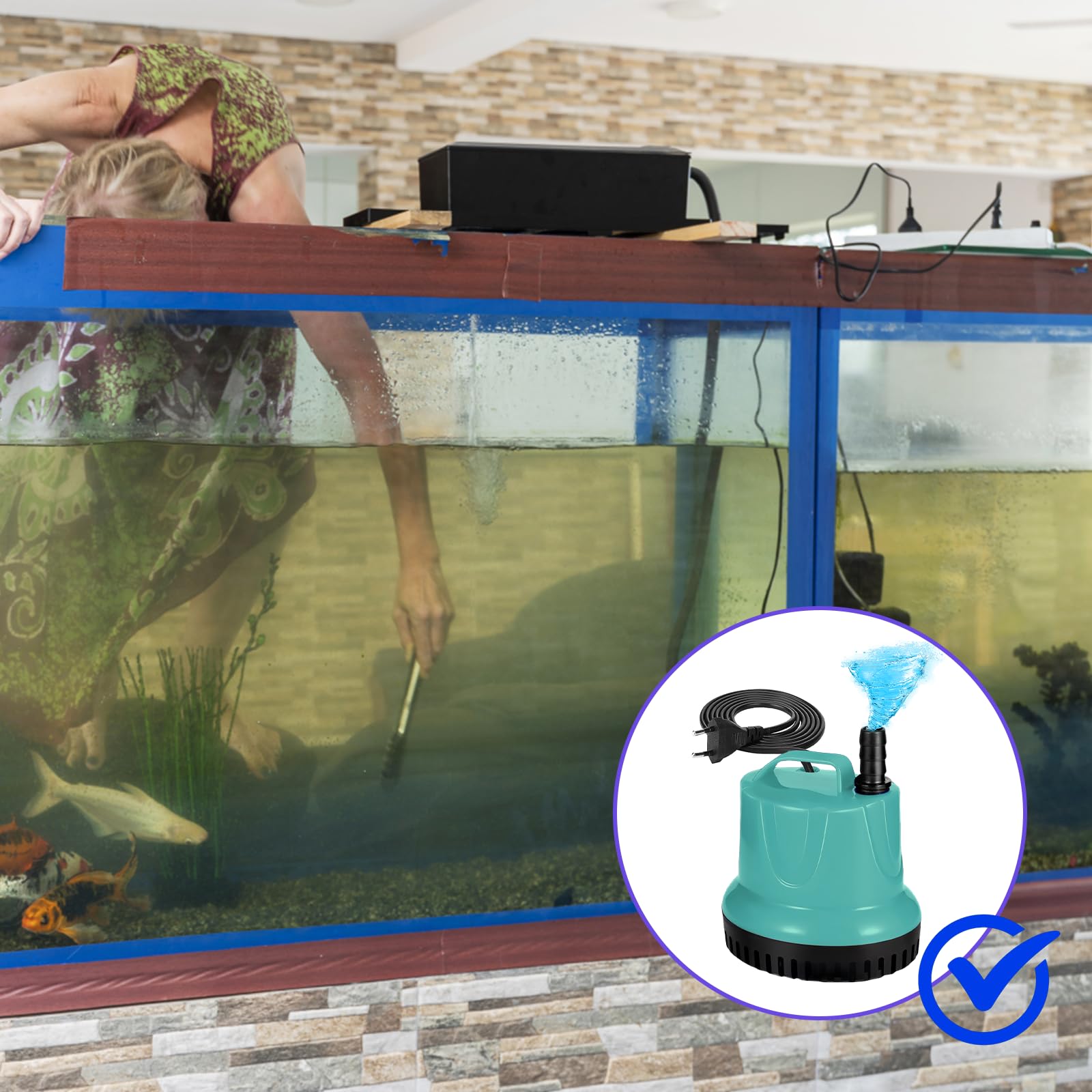 Mini pompe à eau 20W 1500L/H pompe submersible : WIYETY pompe à eau d'aquarium, pompe de bassin, avec 3 buses et tuyau de 1,5 m, pompe submersible d'aquarium ultra silencieuse pour bassins, aquarium