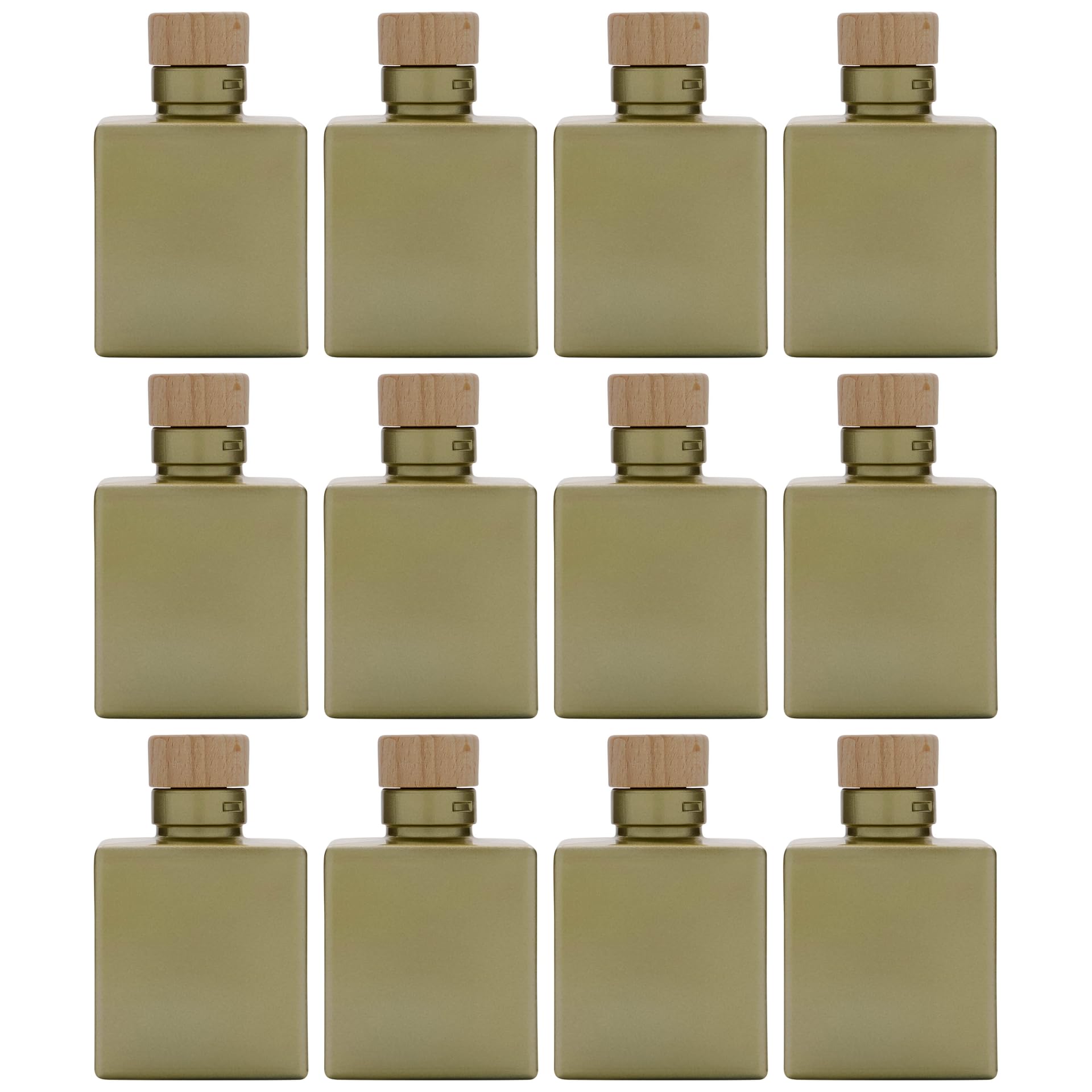 12-częściowy zestaw 100 ml Cube szklane butelki złote matowe z drewnianym korkiem
