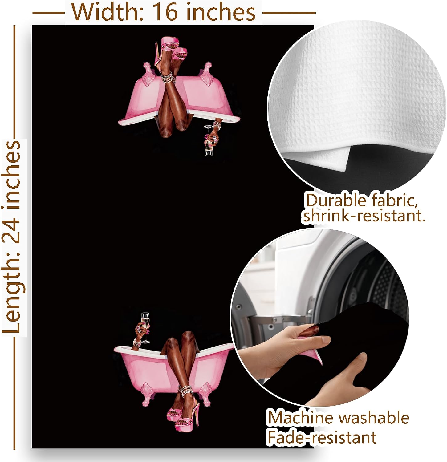 African American Gifts Hand Towels Set of 2, Black Girl Luxury Pink Bathtub Hand Towels for Bathroom Decor, Wine Lover Gift, African American Mental Health Gift for Black Women, 16x24 Inch
