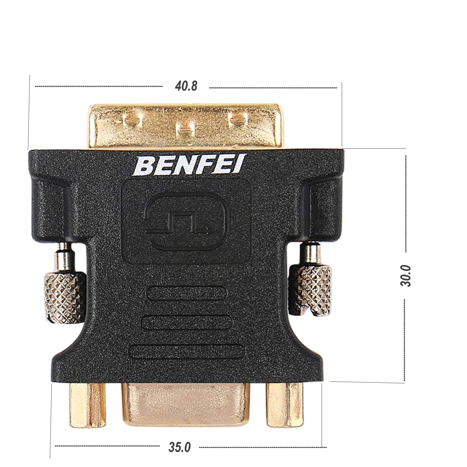 Benfei, Adattatore da DVI-I a VGA, 2 pezzi, da DVI 24+5 a VGA, maschio a femmina, con cavetto placcato oro
