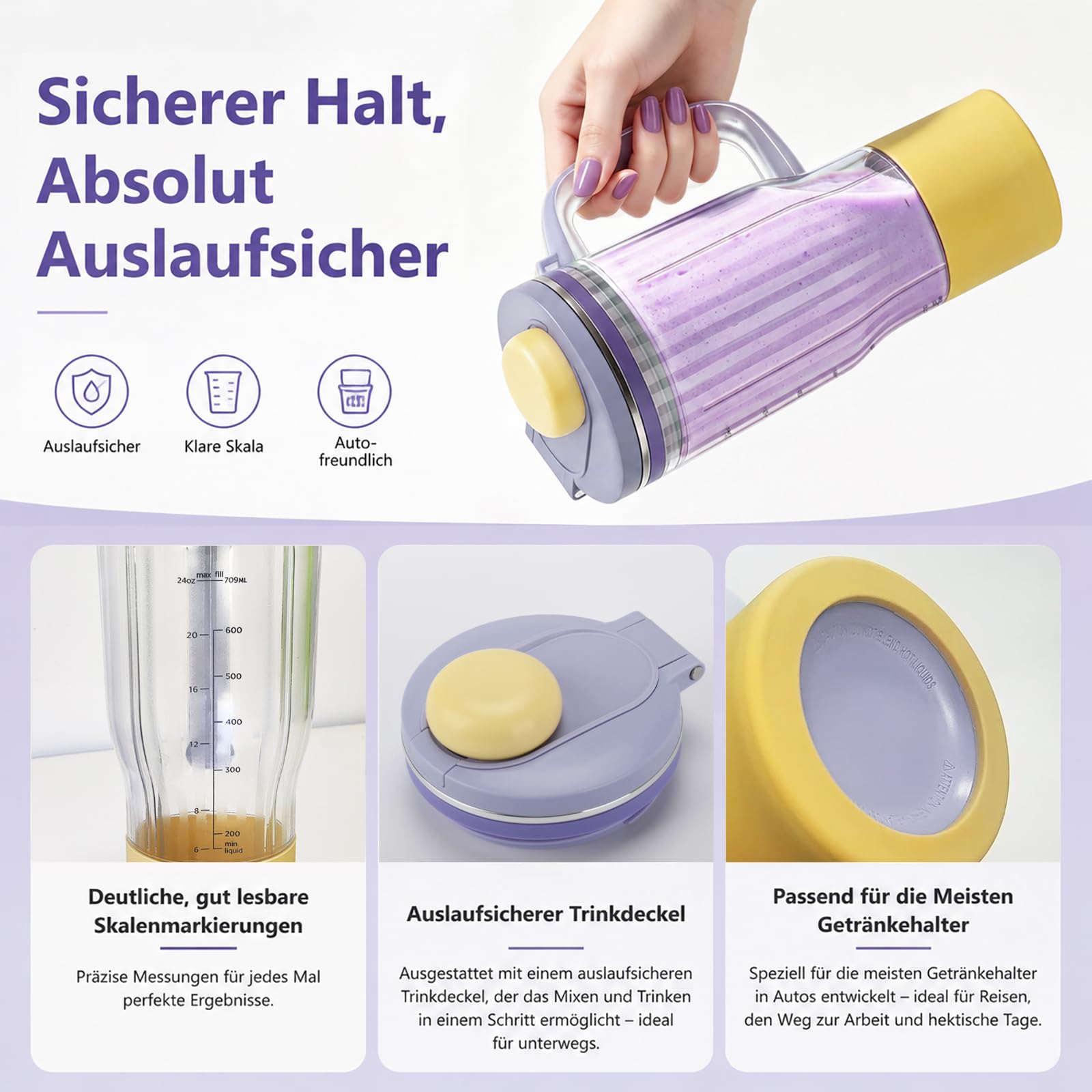 710 ml Mixbecher Ersatz für Ninja BlendBoss DB301 und DB351 Reihe, Lila | BPA-freier Milchshake-Becher, auslaufsicher, bruchsicher spülmaschinenfest für Fitness, Camping Büro und Unterwegs