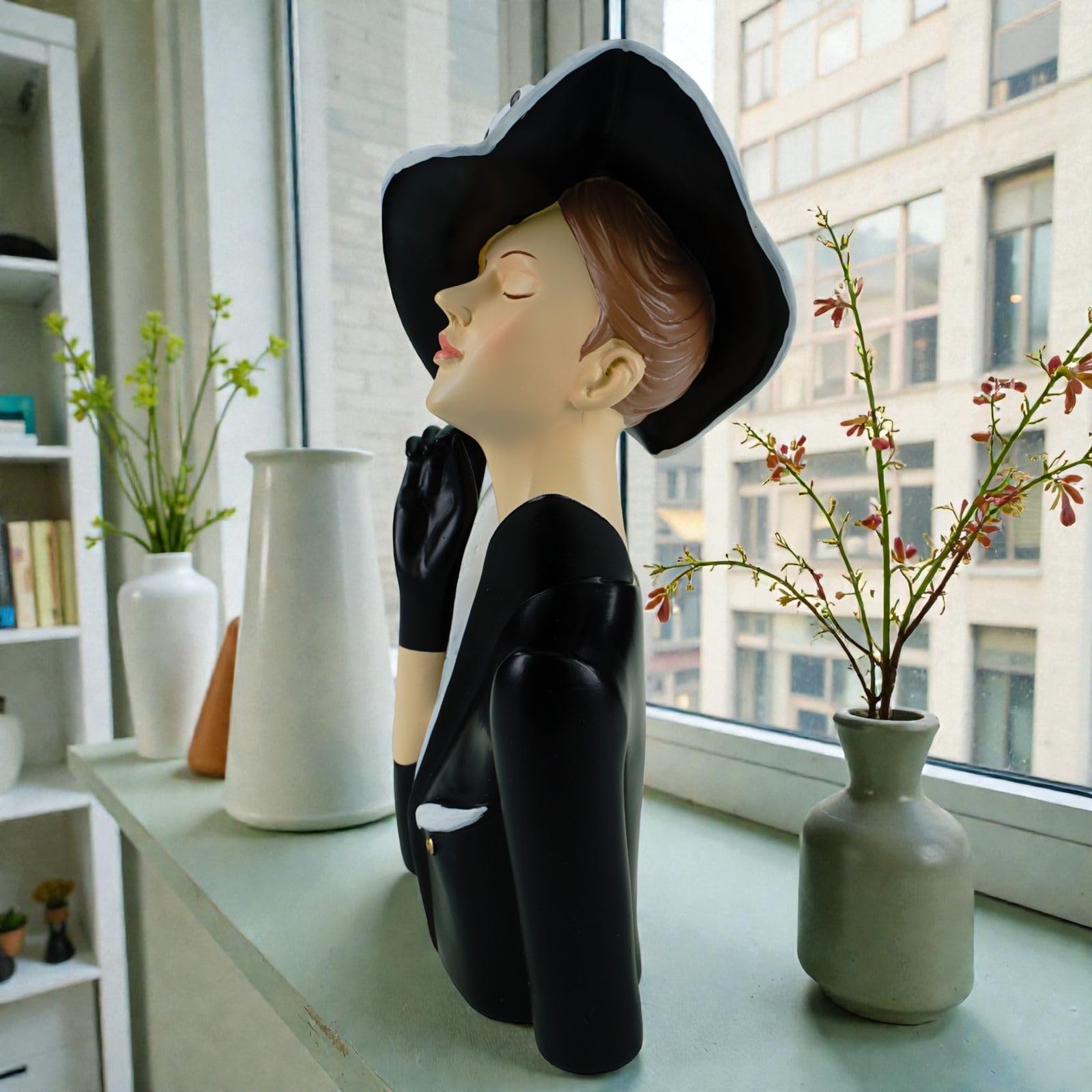 formano Busto decorativo da donna, in poliresina, dipinta a mano, 28 cm, elegante accessorio per la casa, bianco e nero, elegante decorazione da tavolo e scaffali