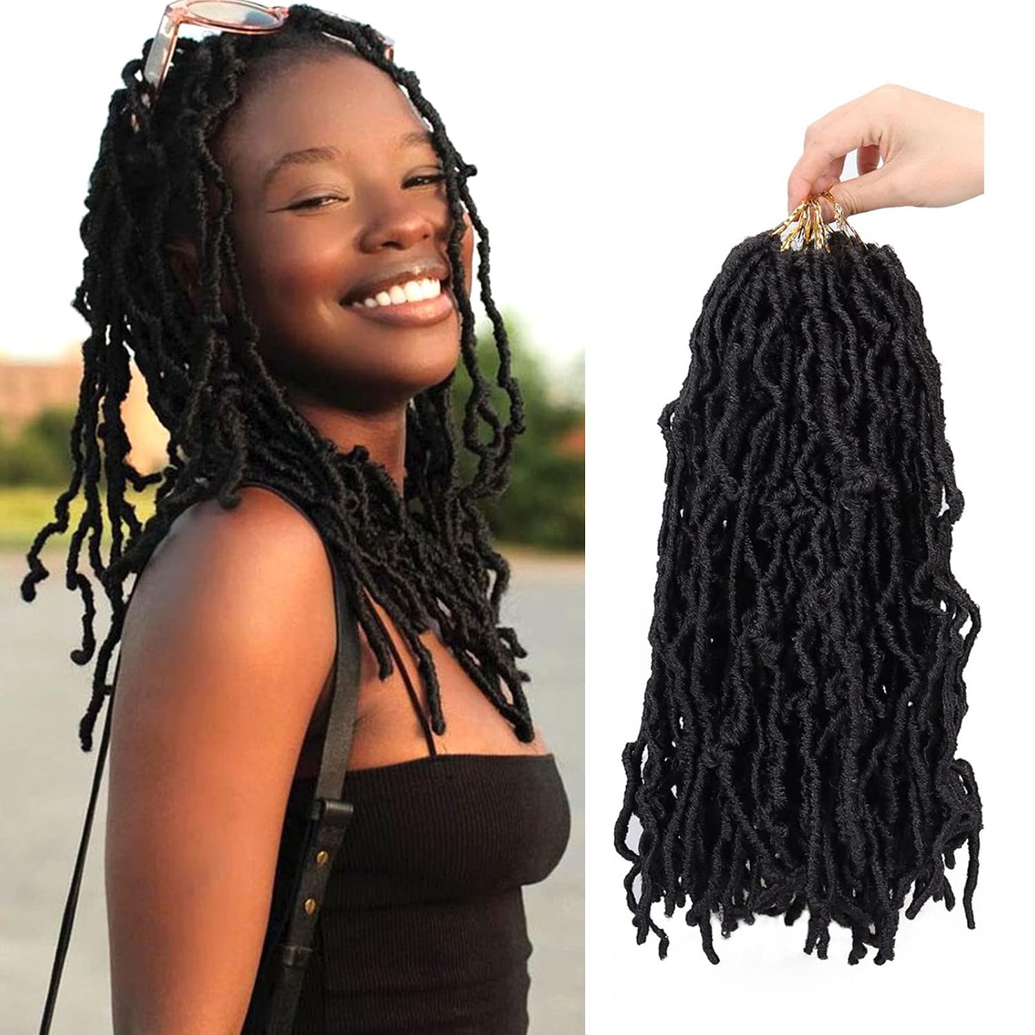 Faux Locs Crochet Hair 14 Inch 7packs New Soft Locs Crochet Hair for Women Pre-looped Faux Locs Crochet Braids Distressed Goddess Locs Synthetic Hair Extensions (1#)