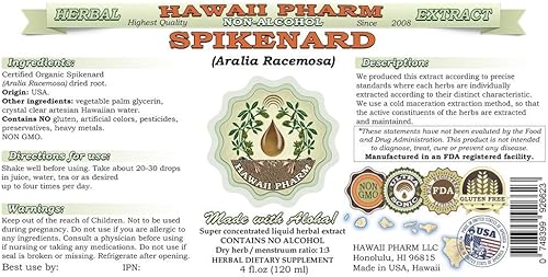 Miniatura 2 de Hawaii Pharm Spikenard Extracto líquido sin alcohol, Spikenard orgánico (Aralia Racemosa) Suplemento herbario natural de glicerita de raíz seca,