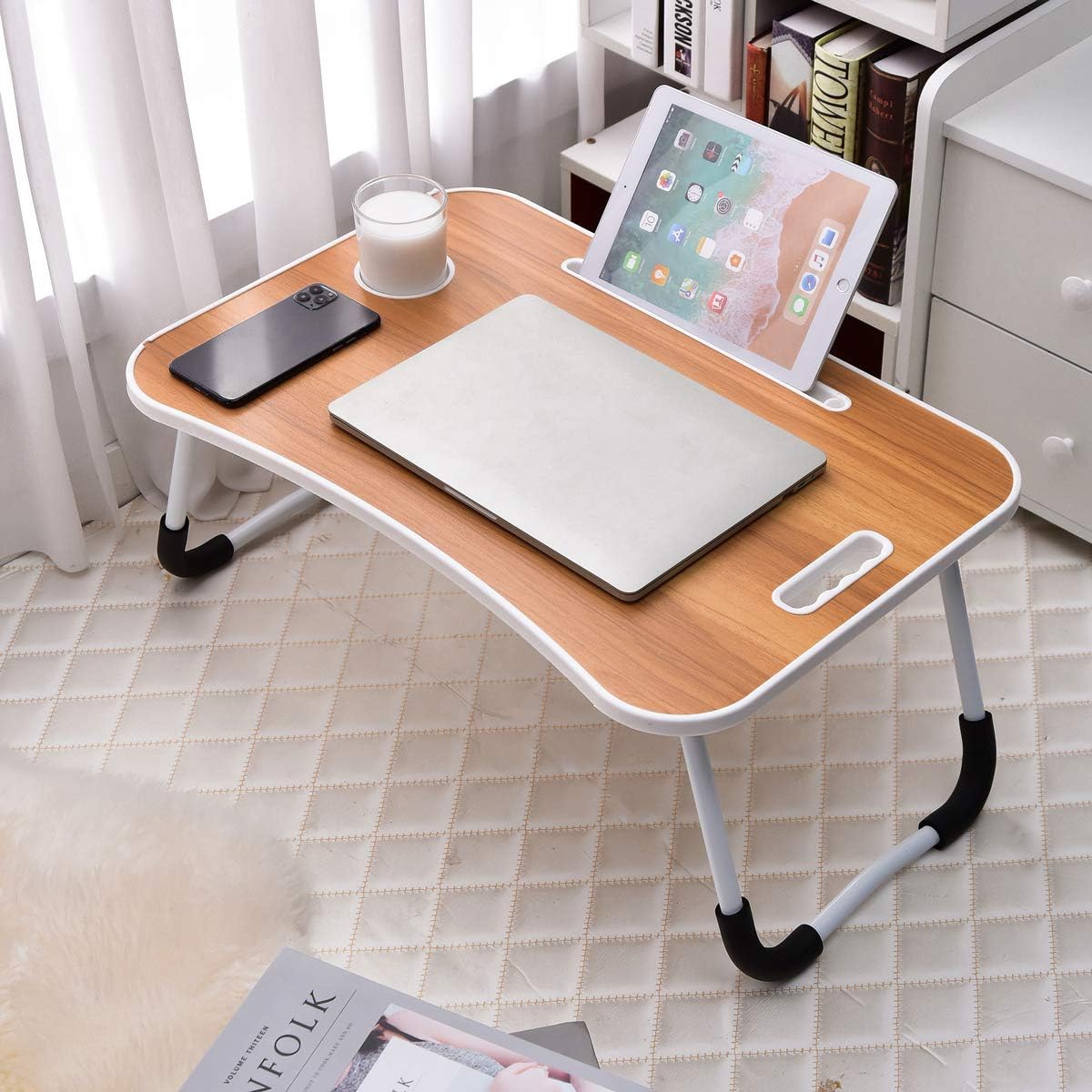 Laptop Desk, Portable Laptop Bed Tray Table, Notebook Stand Reading Holder,Couch Table,Bed Desk with Handle for Reading Book, Eating, Working, Writing, Gaming, Drawing (Walnut)