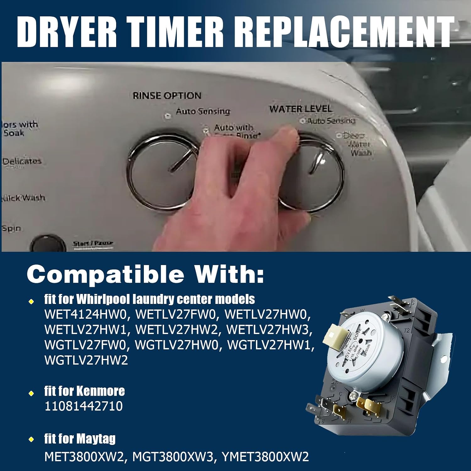W10642932 W11409801 Dryer Timer 115V 60Hz Compatible with Whirlpool Maytag Kenmore Dryer, Replace for 4958835 AP6977241 PS12741754 EAP12741754