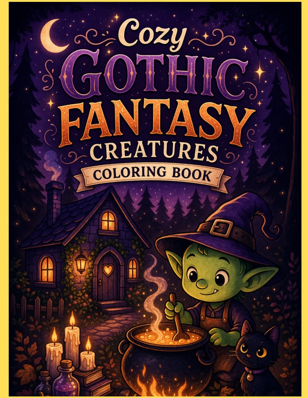 Cozy Gothic Fantasy Creatures Coloring Book: Bold & Easy Cute Witches, Ghosts, Dragons & Magical Cozy Scenes for Relaxation, Stress Relief and Creative Fun