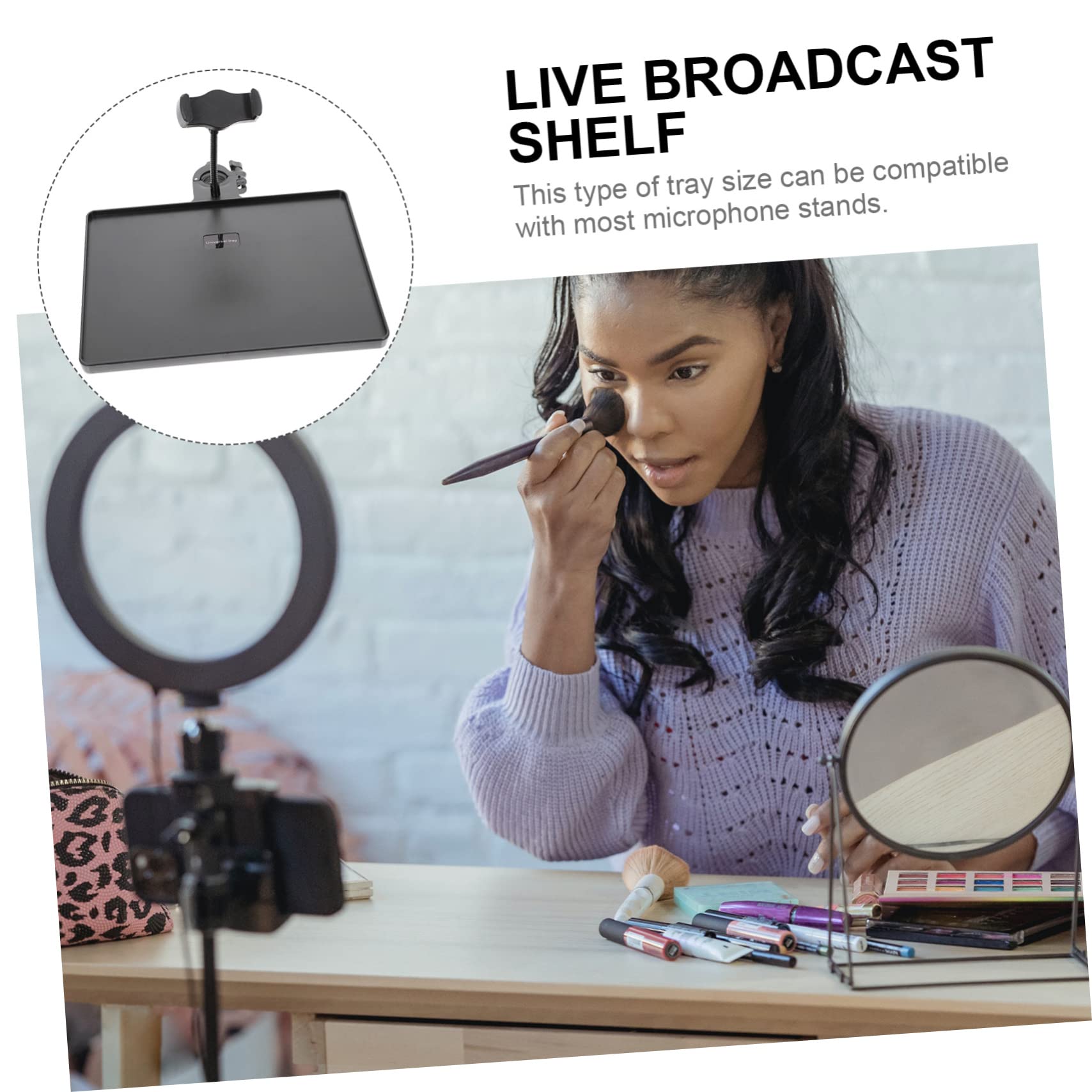 Garneck Tall Microphone Stand Bracket Sound Card Tray Live Streaming Rack for Microphone Holder Easy Install