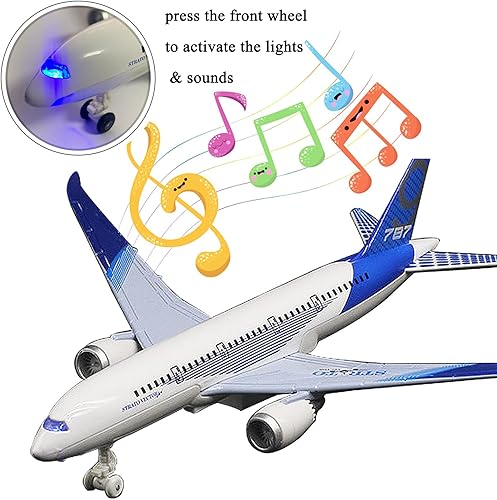 Miniatura 4 de OTONOPI Airplane Toys Bump and Go Airlines - Juguete de avión de metal fundido a presión con luces y sonidos para niños, color azul