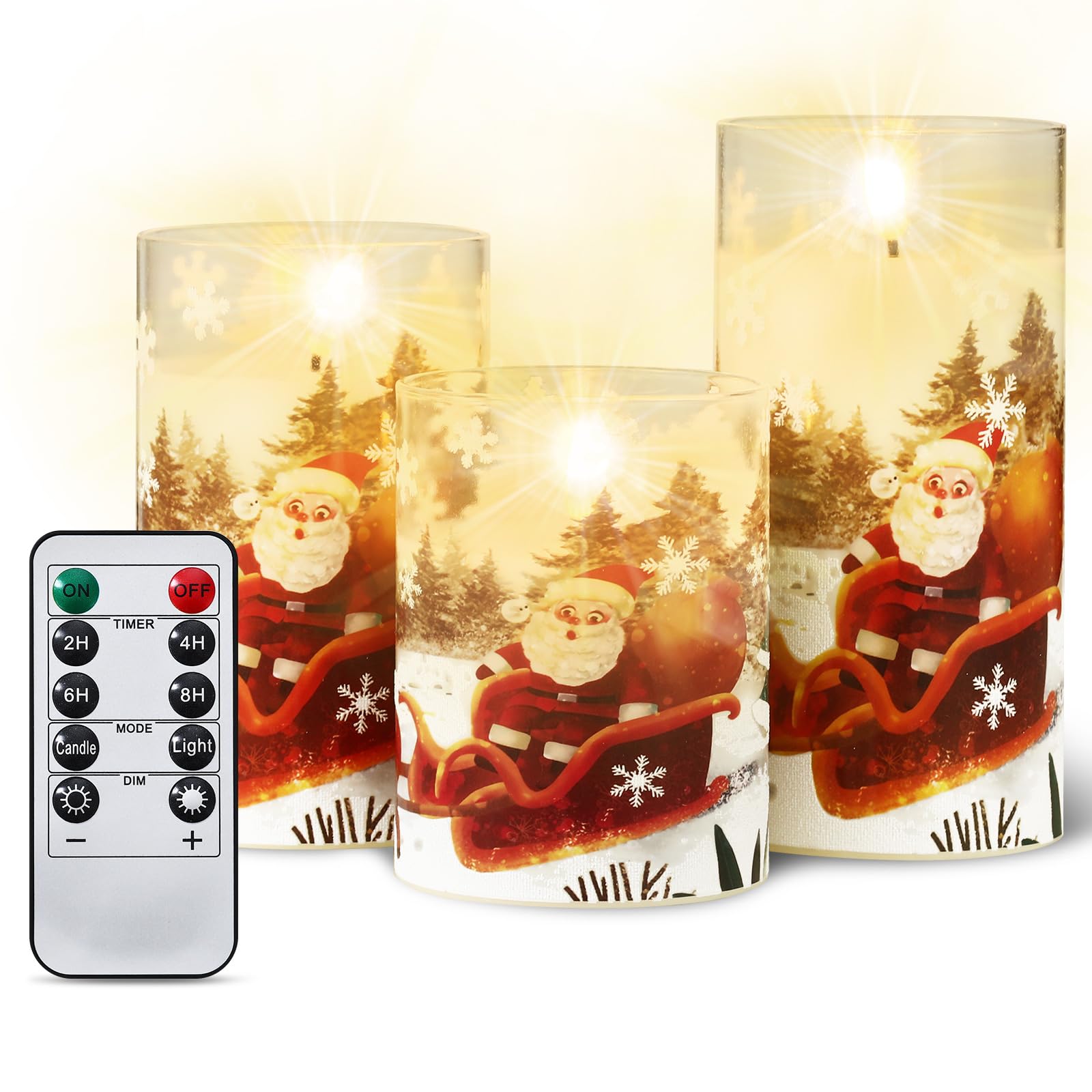Pack de 3 Velas Led Efecto Llama, Vela Led con Mando y Temporizador, Navidad velas decorativas, Velas Navidad, Velas Electricas,Velas de Navidad