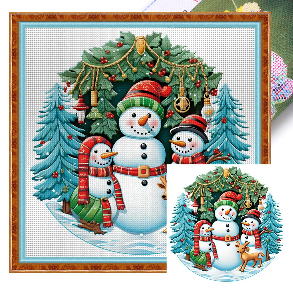 AMZGSHOP Embroidery Cotton Thread 11CT Xmas Snowman Cross Stitch 40x40cm