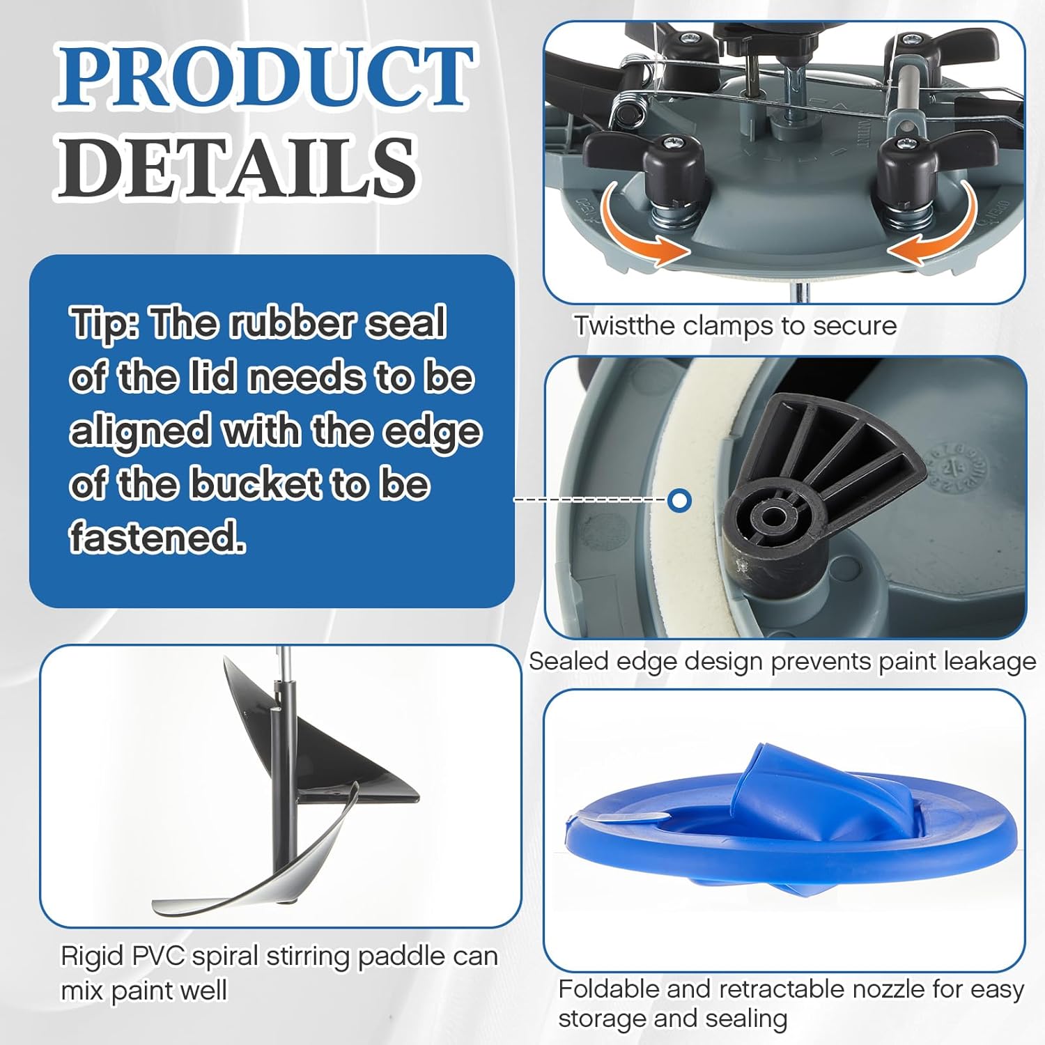 2 Pcs 1 Gallon Paint Can Pour Spout Covers and 2 Pack 1 Gallon Mixing Mate Paint Lid Kit, Stirring Pouring Storing Lid, Prevents Messes, Spills, Drips, Splatter