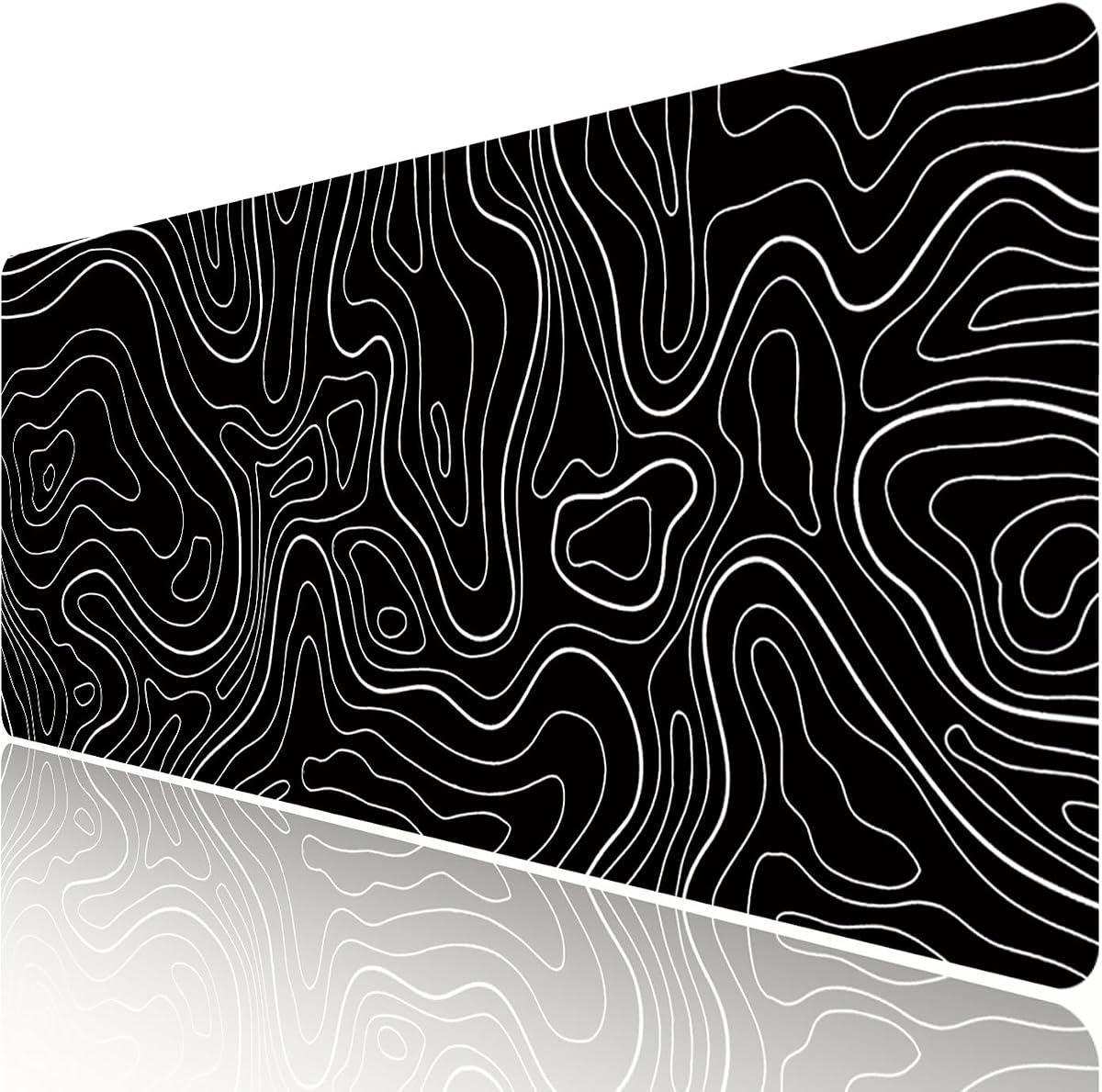 Black Topographic Large Gaming Mouse Pad Extended XXL(900 * 400 * 3MM) Mouse Mat Long Desk Pad with Stitched Edges for Keyboard Home Office Gaming Work Big Desk Mat