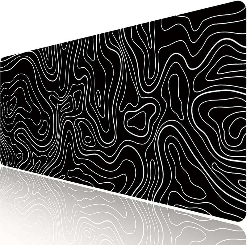 Black Topographic Large Gaming Mouse Pad Extended XXL(900 * 400 * 3MM) Mouse Mat Long Desk Pad with Stitched Edges for Keyboard Home Office Gaming Work Big Desk Mat