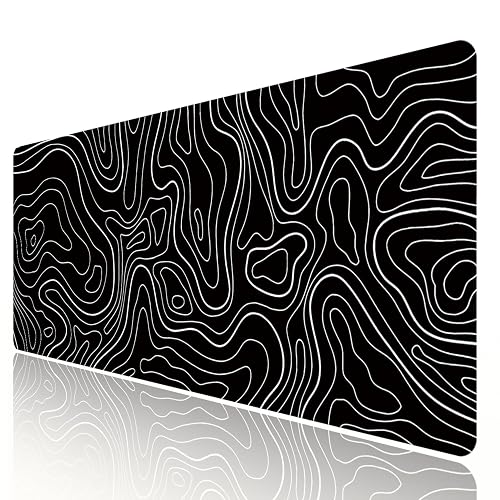 HGWALP Large Gaming Mouse Pad & Extended XXL Computer Game Mouse Mat, Long Desk Pad with Stitched Edges for Keyboard Home Office Gaming Work Big Desk Pad (35.4x15.7x0.12IN, 90x40)-Black Topographic - Black Topographic
