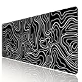 Large Gaming TOPO Keyboard Mouse Pad Black Topographic Mouse Pad with Anti-Slip Rubber Base, Extended XXL Long Gaming Mousepad Big Mouse Pads for Desk,31.5 X 11.8 Inch