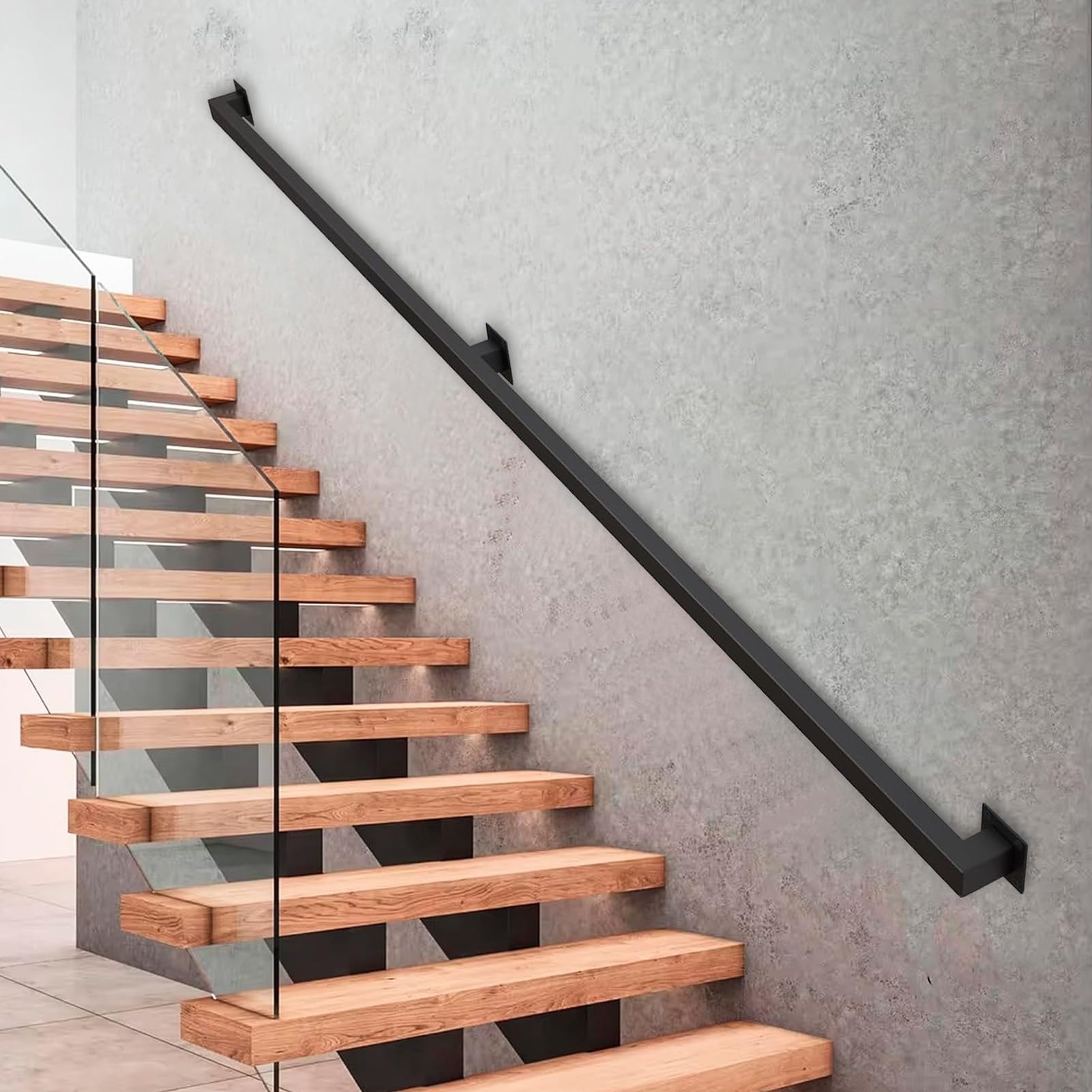 Barre d'appui moderne en fer forgé noir de 360cm pour aménagement haut de gamme