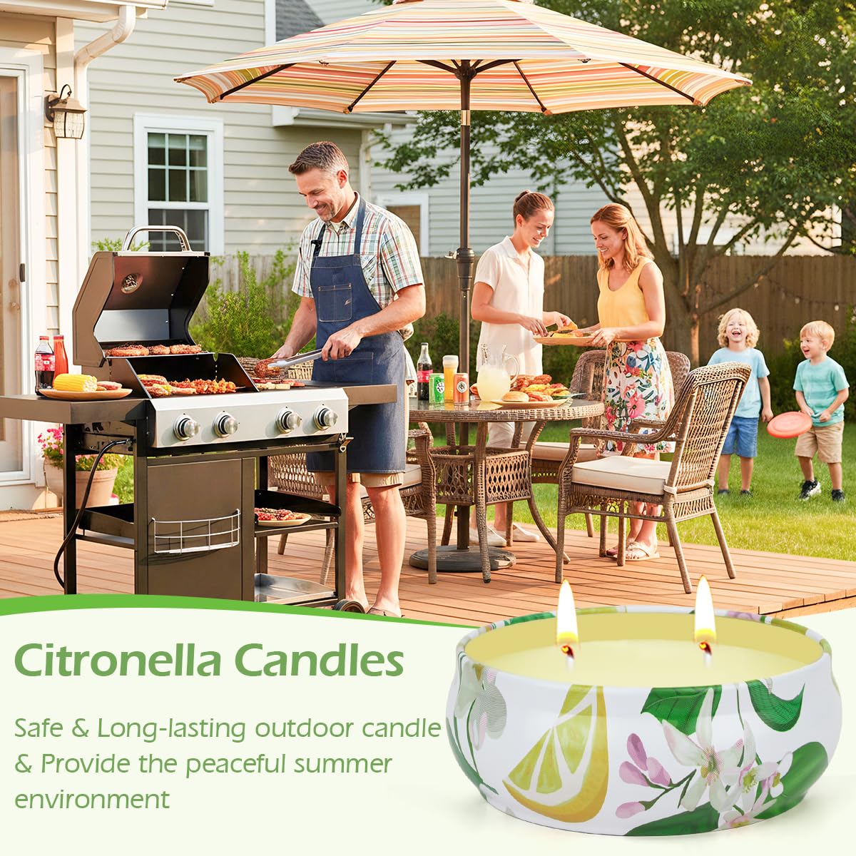 Candele alla citronella per esterni, 300 ore, candela alla citronella da giardino con 2 stoppini