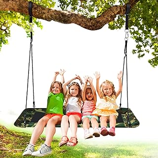 KOTEK 60' Giant Platform Tree Swing for Kids & Adults, 700lb Outdoor Rectangle Swing Sets for Backyard, Steel Frame, 2 Hanging Straps, Carabiners & Swivel, Easy Setup, Flat Swingset (Camo Green)