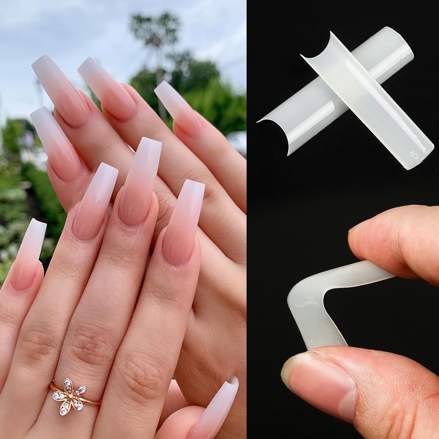 240 Pcs Square Nail Tips, natural Extra Long No C Curve XXL Tapered Square Half Cover on Nail Tips Traceless for Acrylic Salon (natural)
