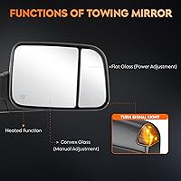 Vista 3 de Youxmoto Espejos de remolque para Dodge Ram 1500 2002-2008, Ram 2500 3500 2003 2004 2005 2006 2007 2008 2009, con calefacción eléctrica luz