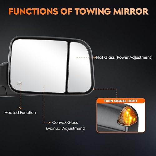 Miniatura 3 de Youxmoto Espejos de remolque para Dodge Ram 1500 2002-2008, Ram 2500 3500 2003 2004 2005 2006 2007 2008 2009, con calefacción eléctrica luz