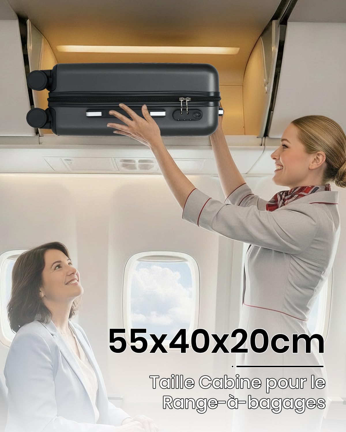 Kono Valise Grande Taille Soute 76.5cm 94L Valise Rigide ABS+PC Anti-salissure Imperméable Léger Résistant à la Compression 360° Roues Silencieuses avec Serrure Extérieure de Sécurité, Gris/Noir