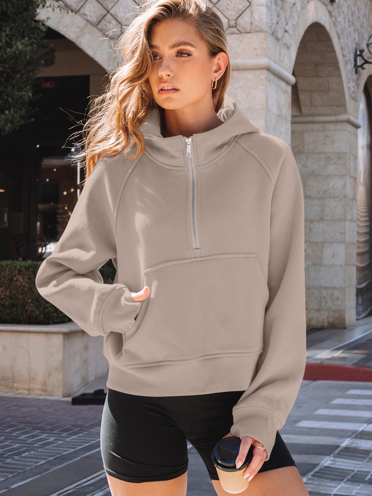 AUTOMET Damen Ezau190 Sweatshirt | Mit Fleece gefüttert, weiches Material, Kapuze, Jacken mit Taschen, Reiseflughafen-Outfits, Y2K-Sweatshirts, süße Loungewear