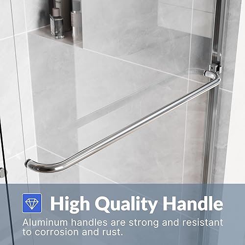 Miniatura 48 de SUNNY SHOWER Puerta de ducha semi-sin marco de 60 pulgadas de ancho x 72 pulgadas de alto, puerta de ducha de vidrio doble corredera, cabina