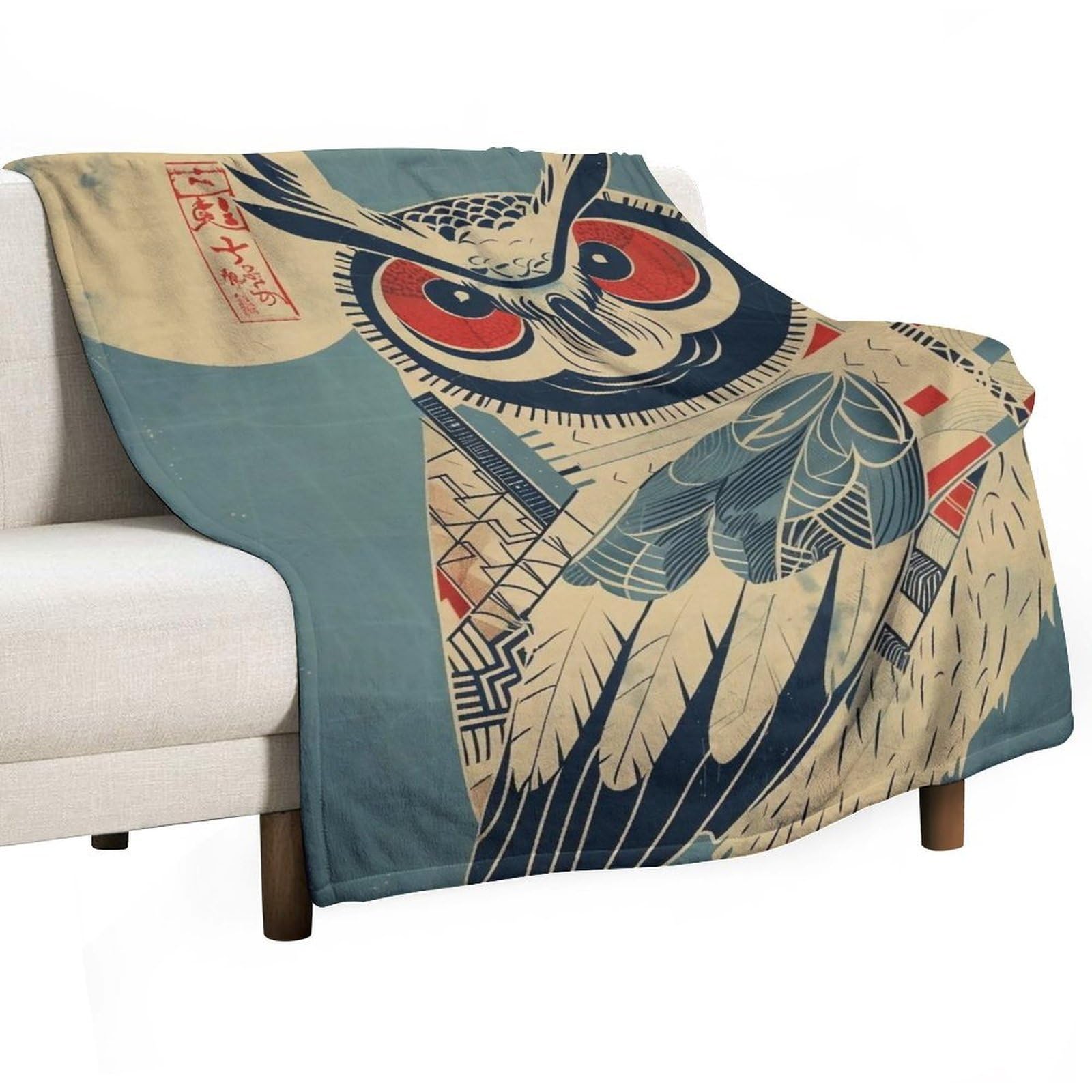 YHGSREUOH Japanese Owl Woodblock 01 Flannel Blankets Fleece Soft Throw Lightweight Plush Gifts for Couch, Bed, Cozy Sofa Plush, Chair, Lovers 80x100cm(30x40in)