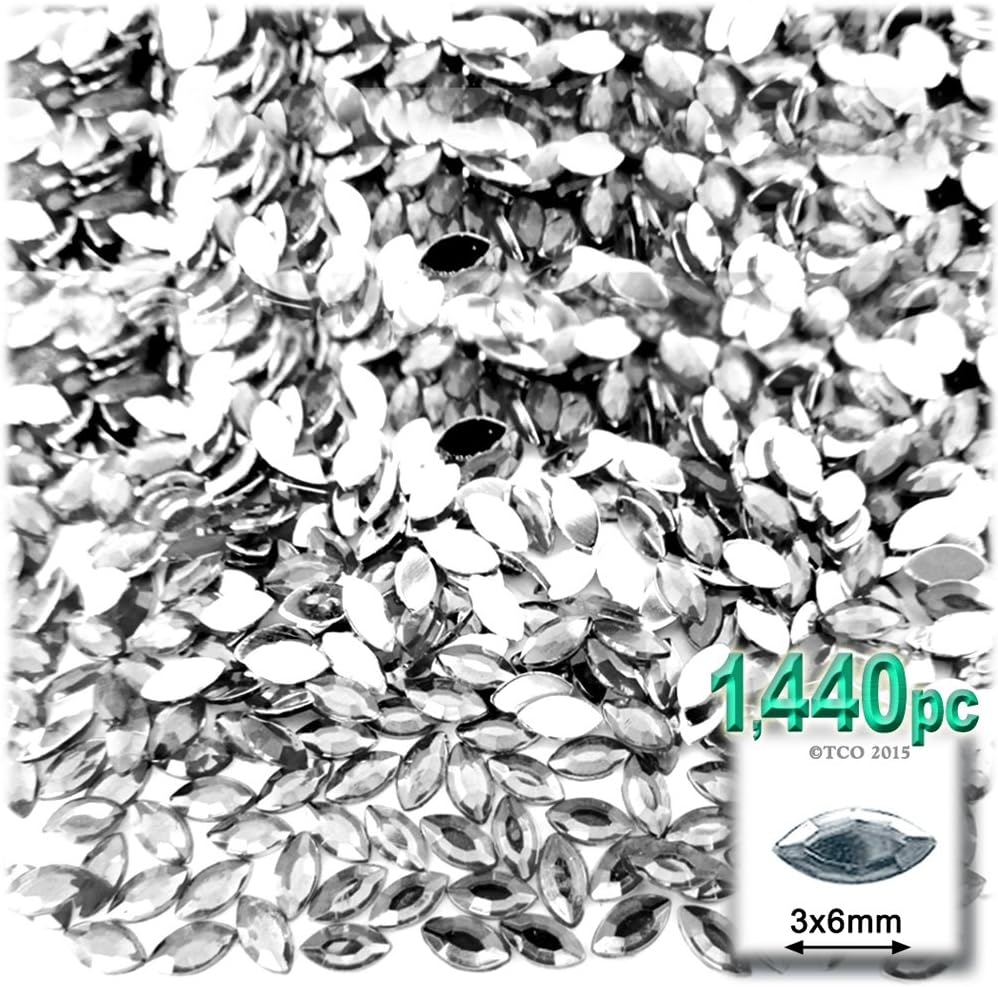1440pc Acrylic Aluminum foil Flat Back Eye Shaped (Navette) Rhinestones 3x6mm Clear