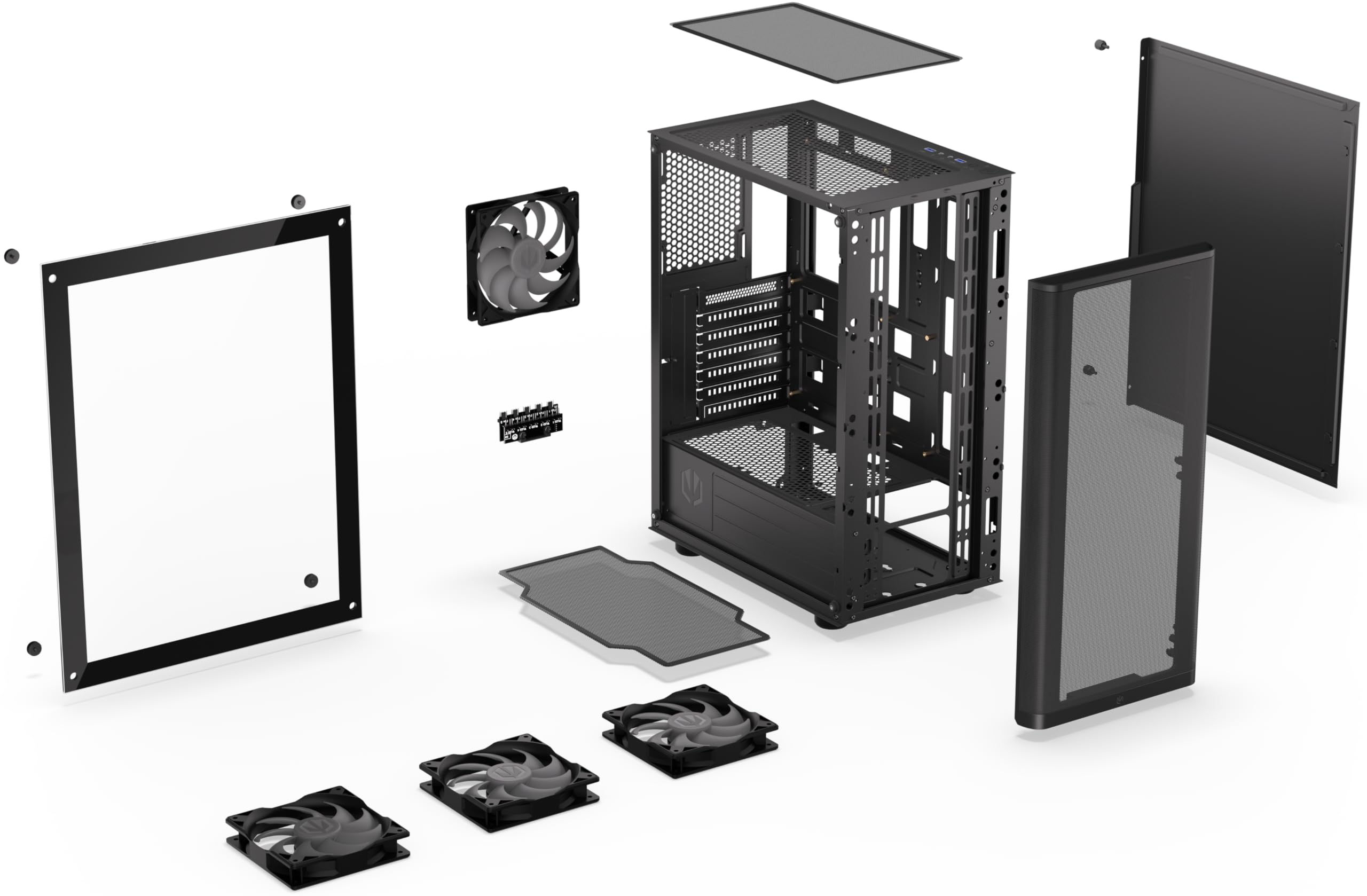 ENDORFY Ventum 200 ARGB PC-Gehäuse ATX mit Hartglas Seitenfenster | 4x Stratus 120 PWM ARGB Lüfter, PWM+ARGB Controller, Mesh Front, Radiator bis 360 mm, Schwarz